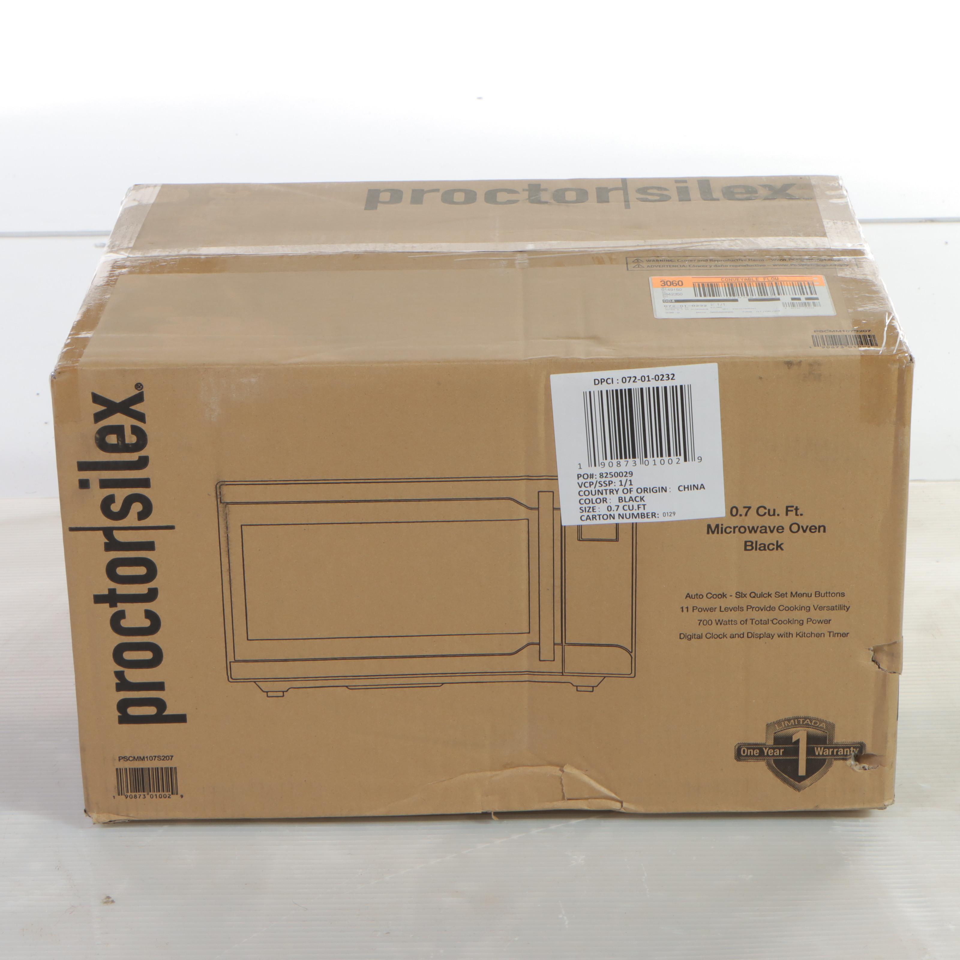 Proctor Silex Black and Chrome 20", 0.7 Cu. Ft. Counter Top Microwave Oven