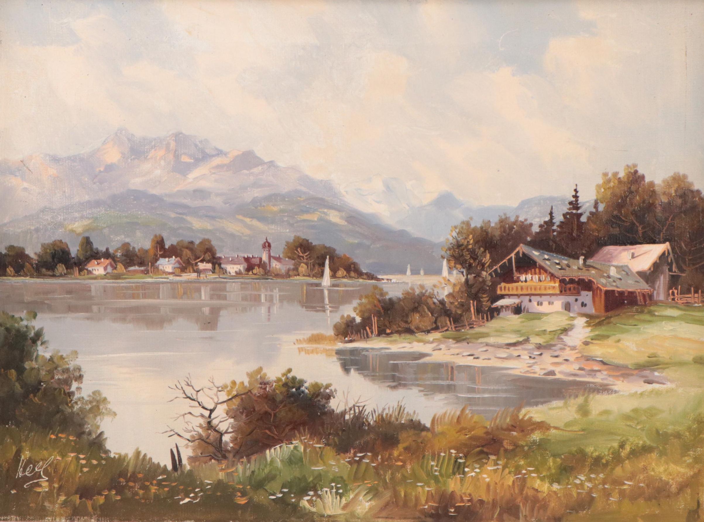 Oil Painting of Mountainous Landscape