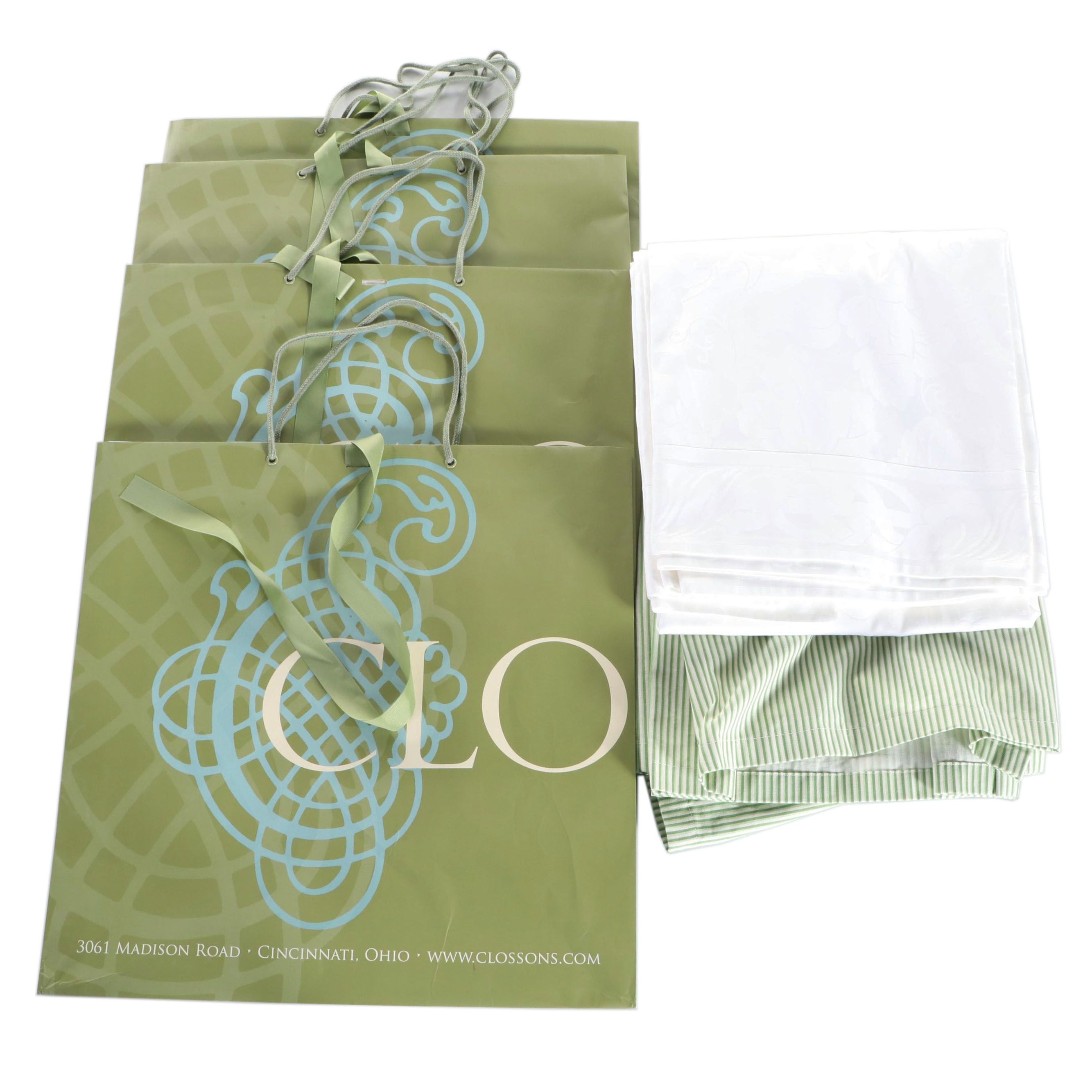 Christofle Cotton Jacquard Tablecloth with Twin Striped Bedskirt