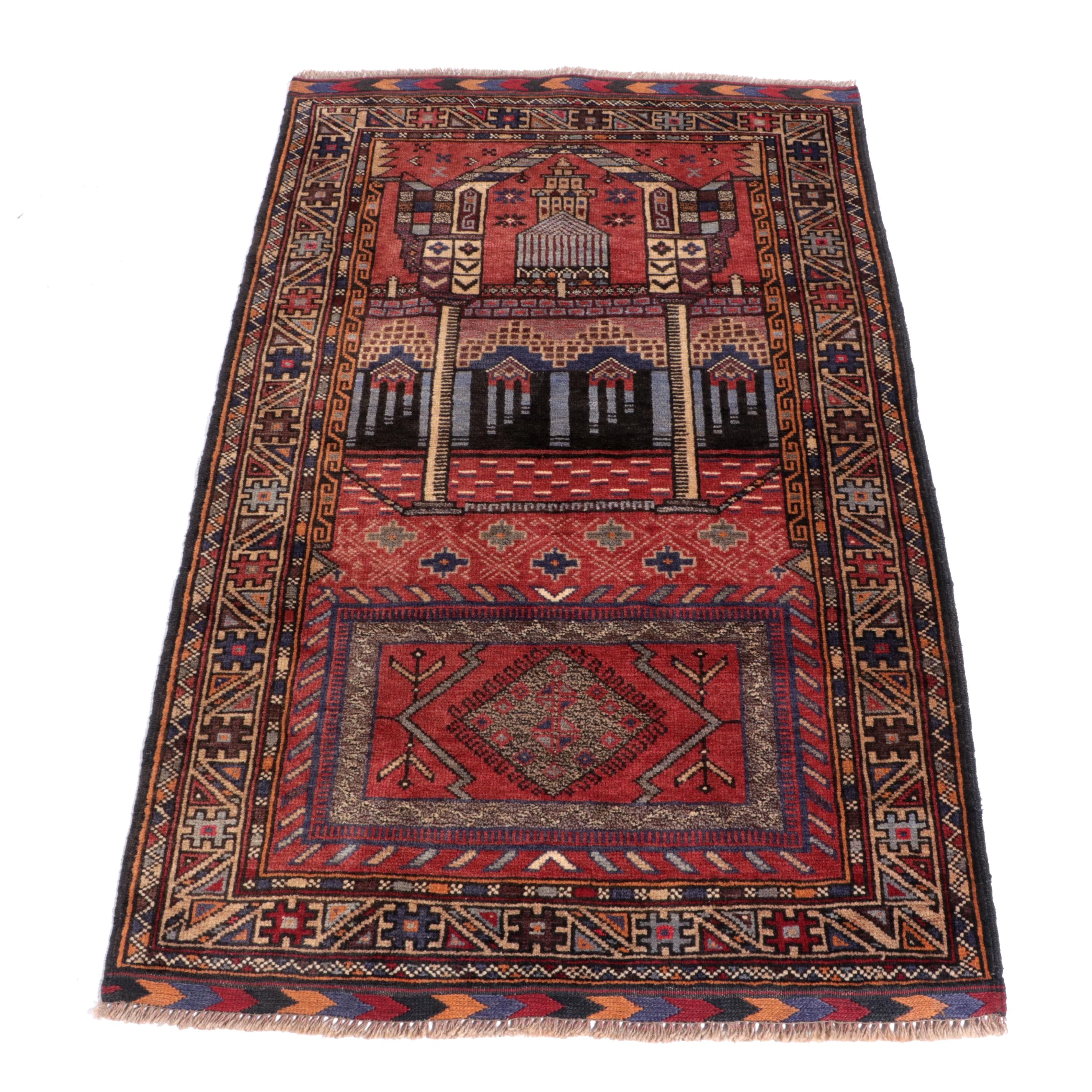 2'9 x 4'5 Hand-Knotted Afghan Baluch Prayer Rug