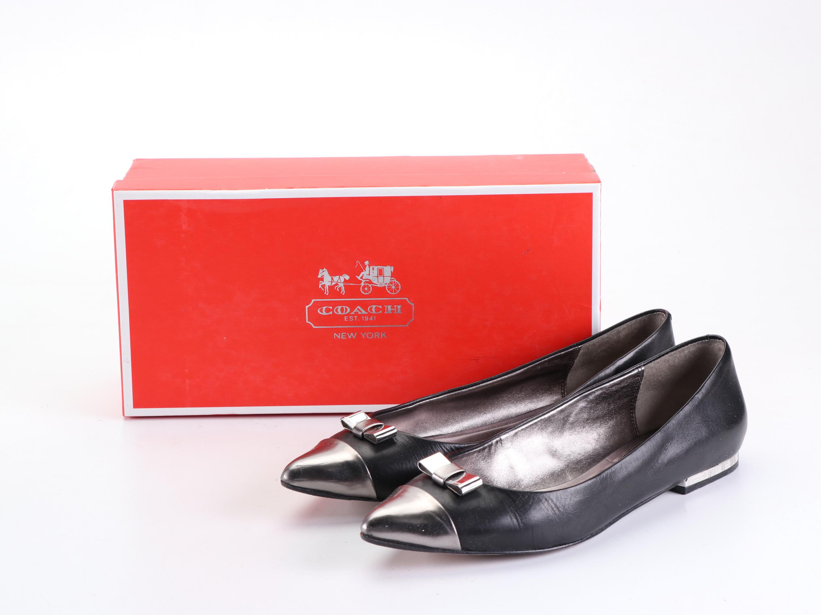 Coach Pointed Toe Flats in Suede and Leather with Boxes