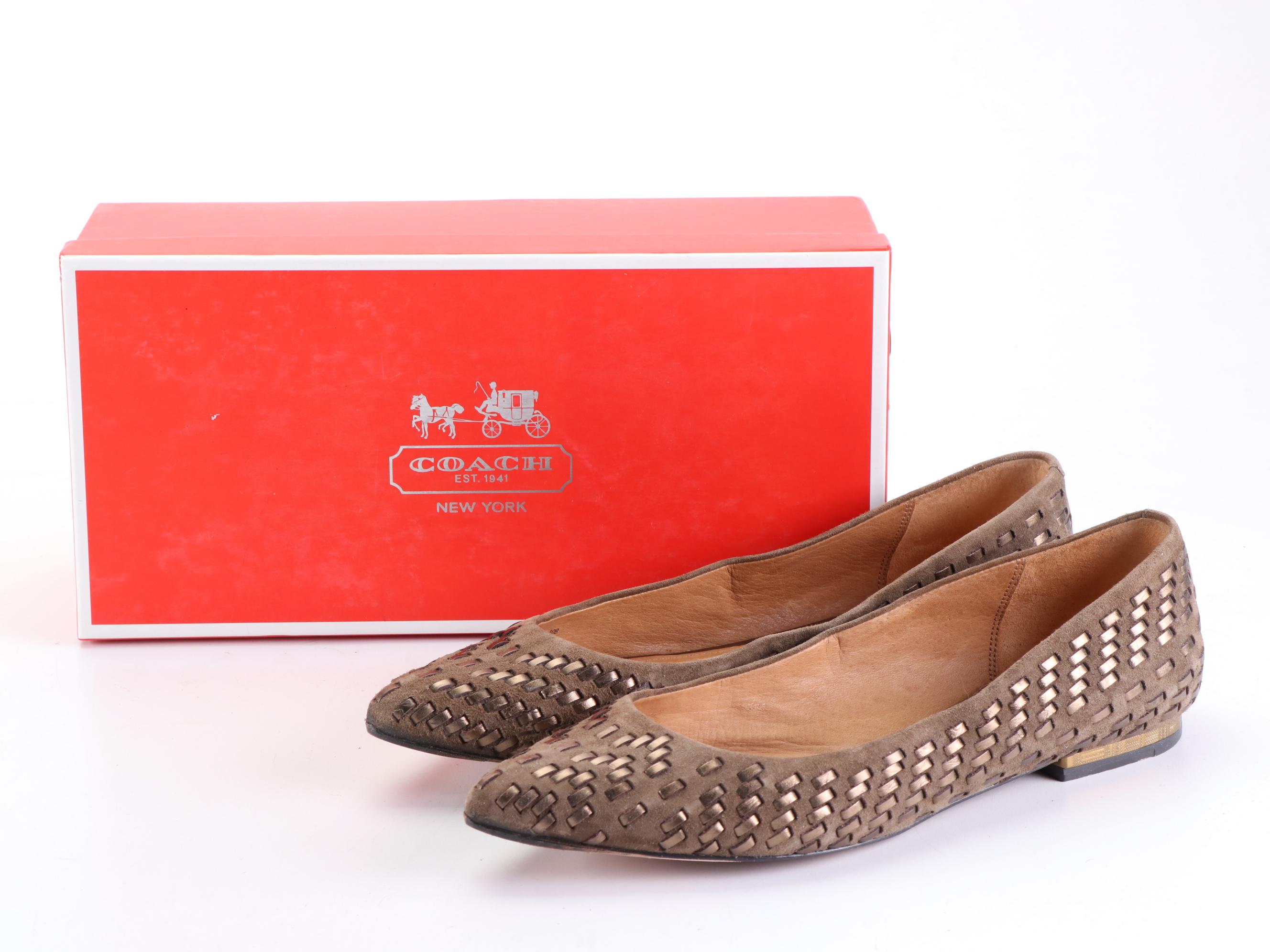 Coach Pointed Toe Flats in Suede and Leather with Boxes