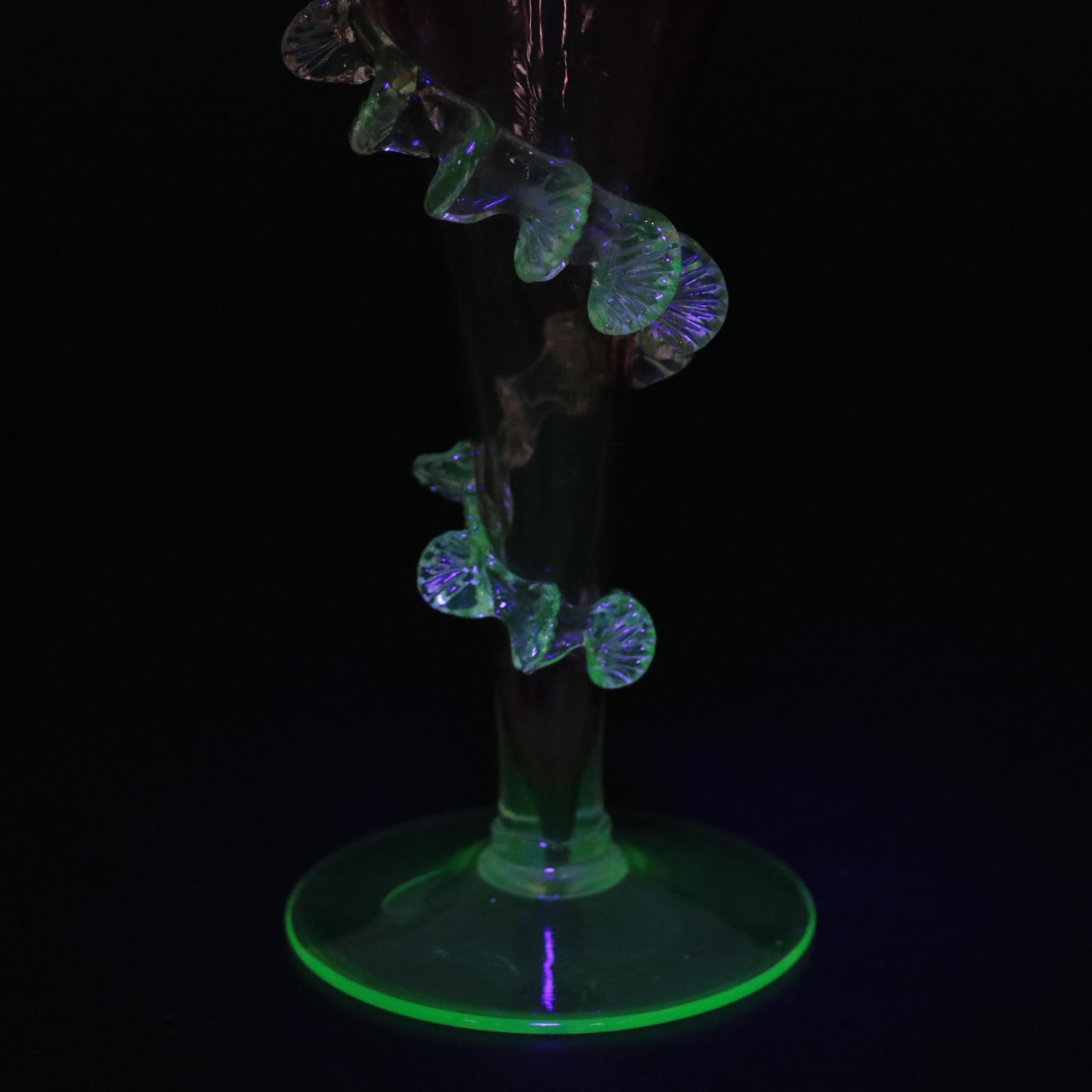 English Uranium Footed and Other  Cranberry Glass Jack-in-the-Pulpit Vases