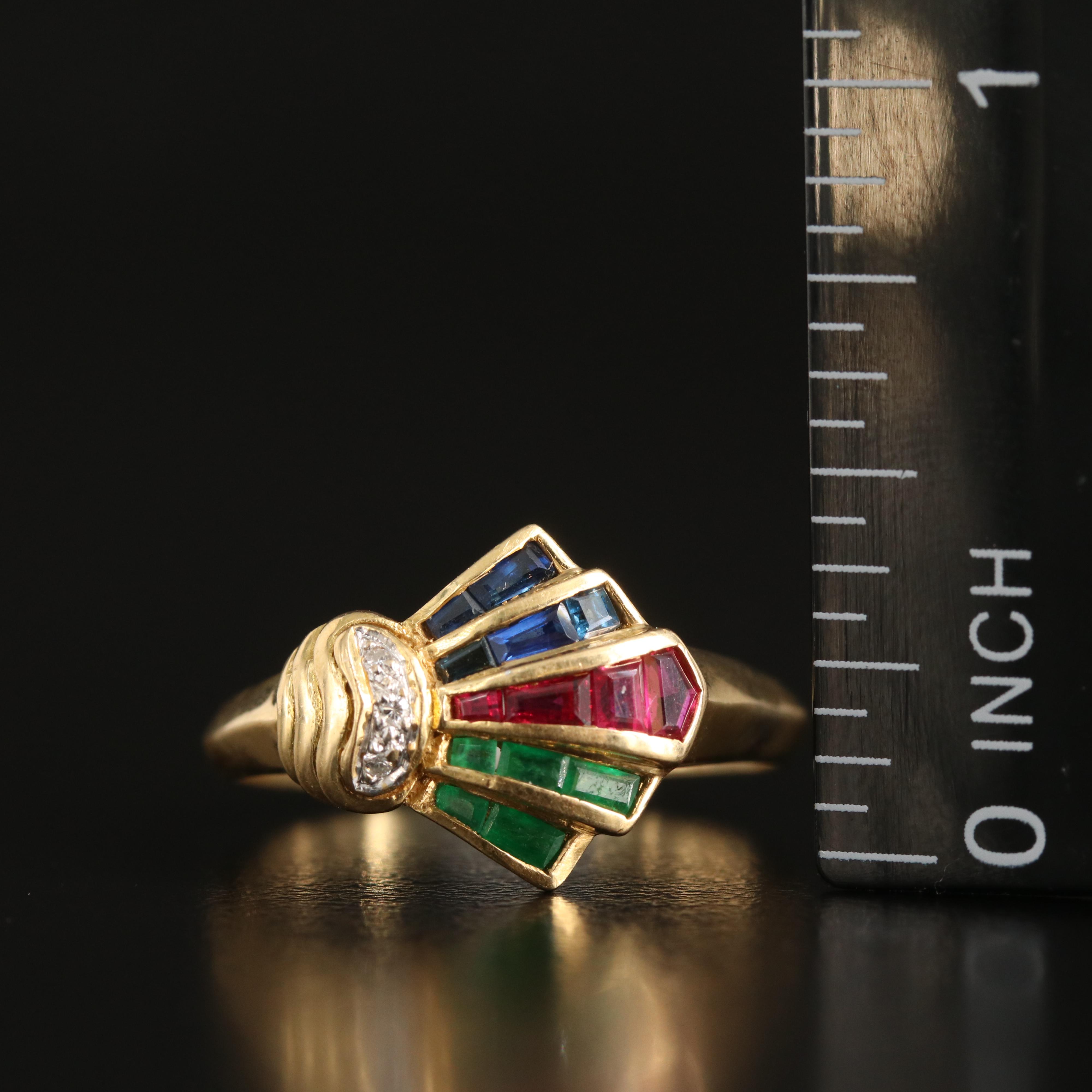 18K Ruby, Sapphire, Emerald and Diamond Fan Ring