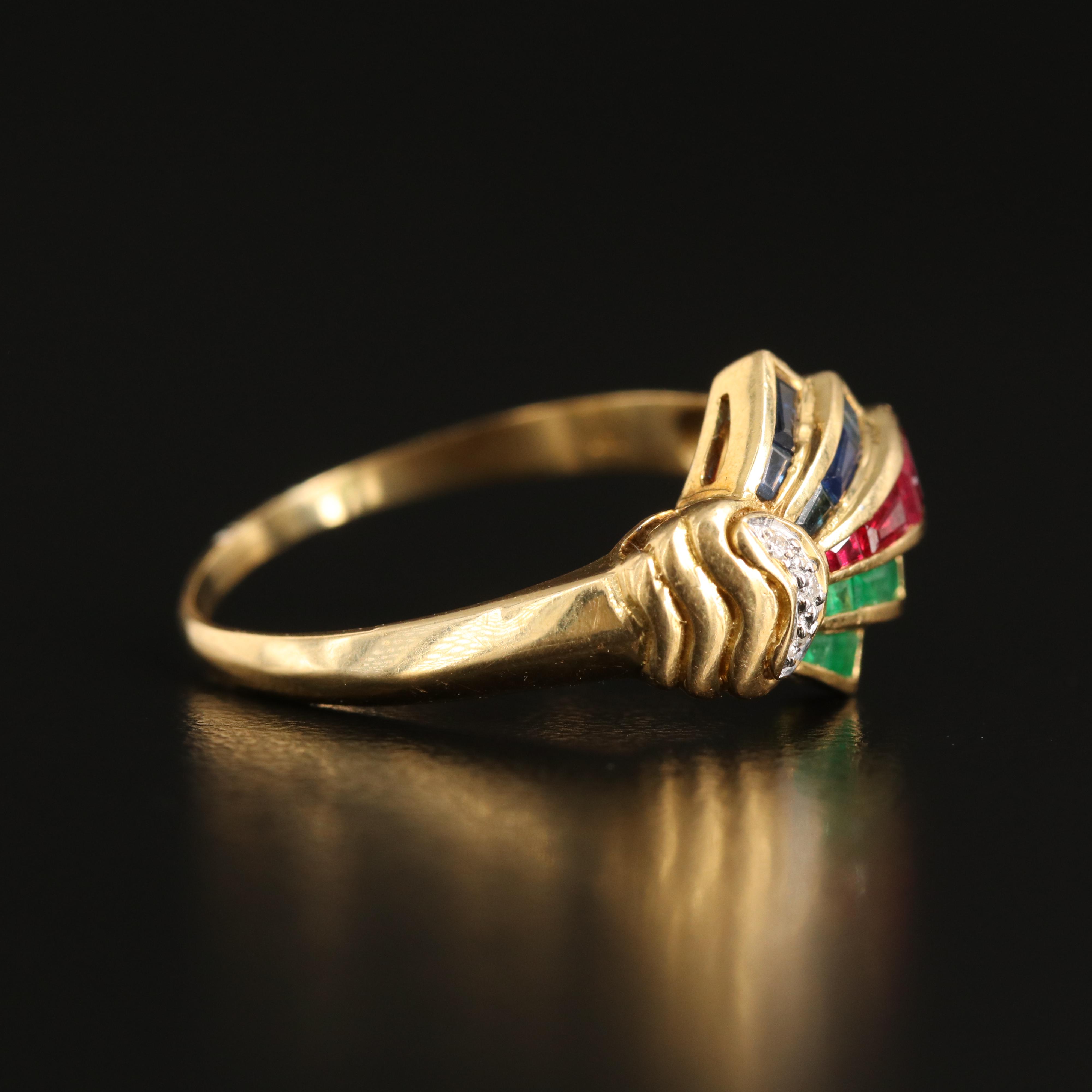 18K Ruby, Sapphire, Emerald and Diamond Fan Ring