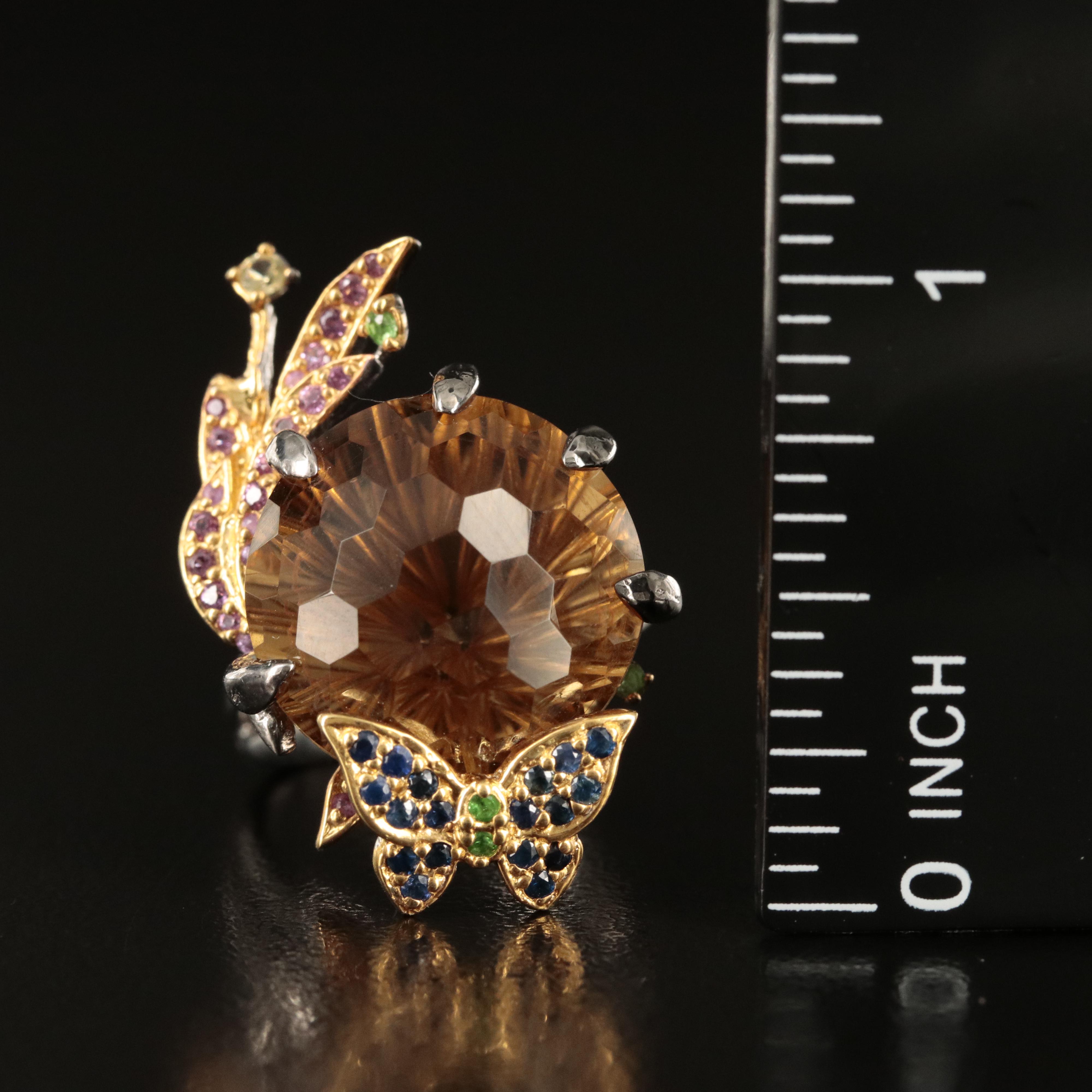 Sterling Citrine, Sapphire and Diopside Butterfly Ring