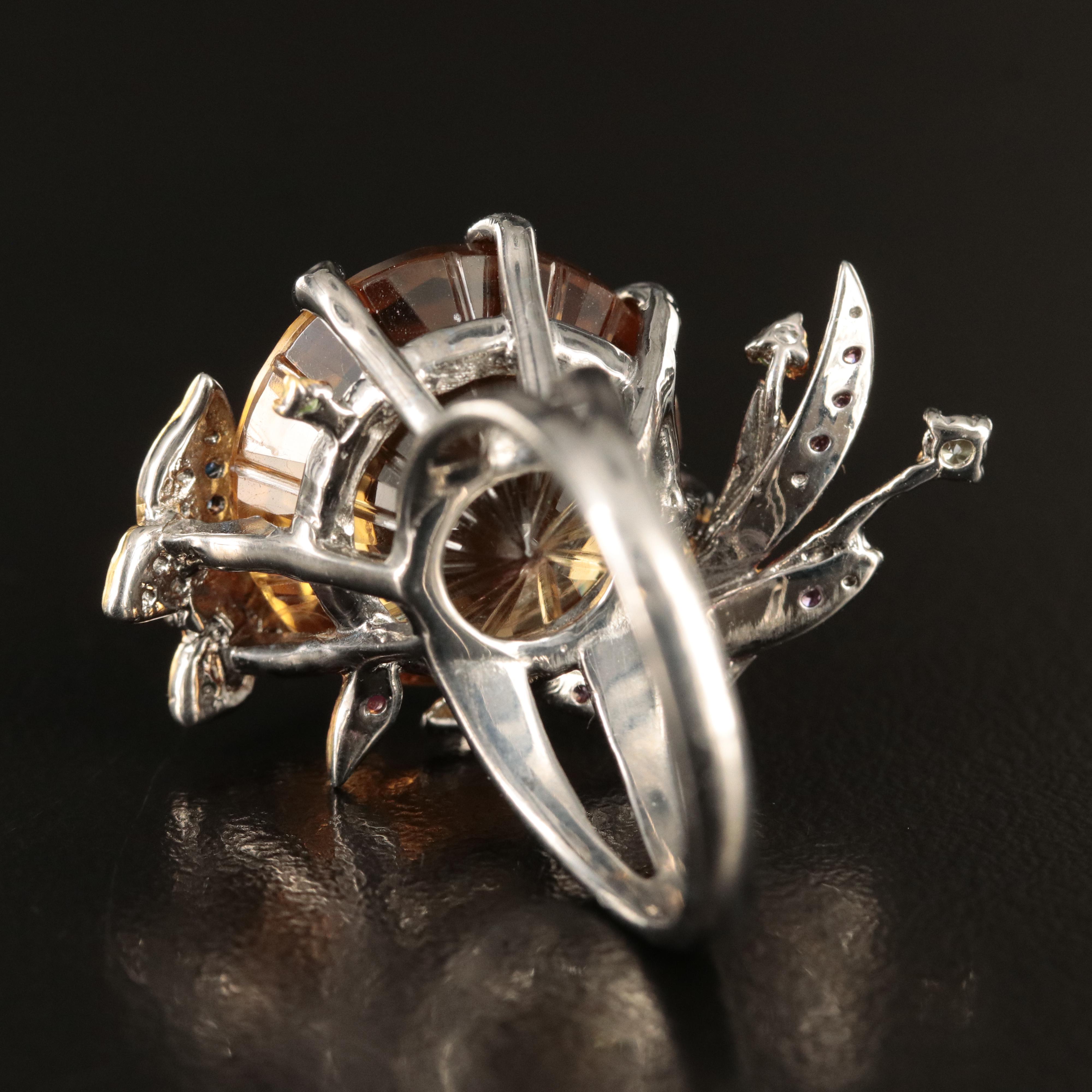 Sterling Citrine, Sapphire and Diopside Butterfly Ring
