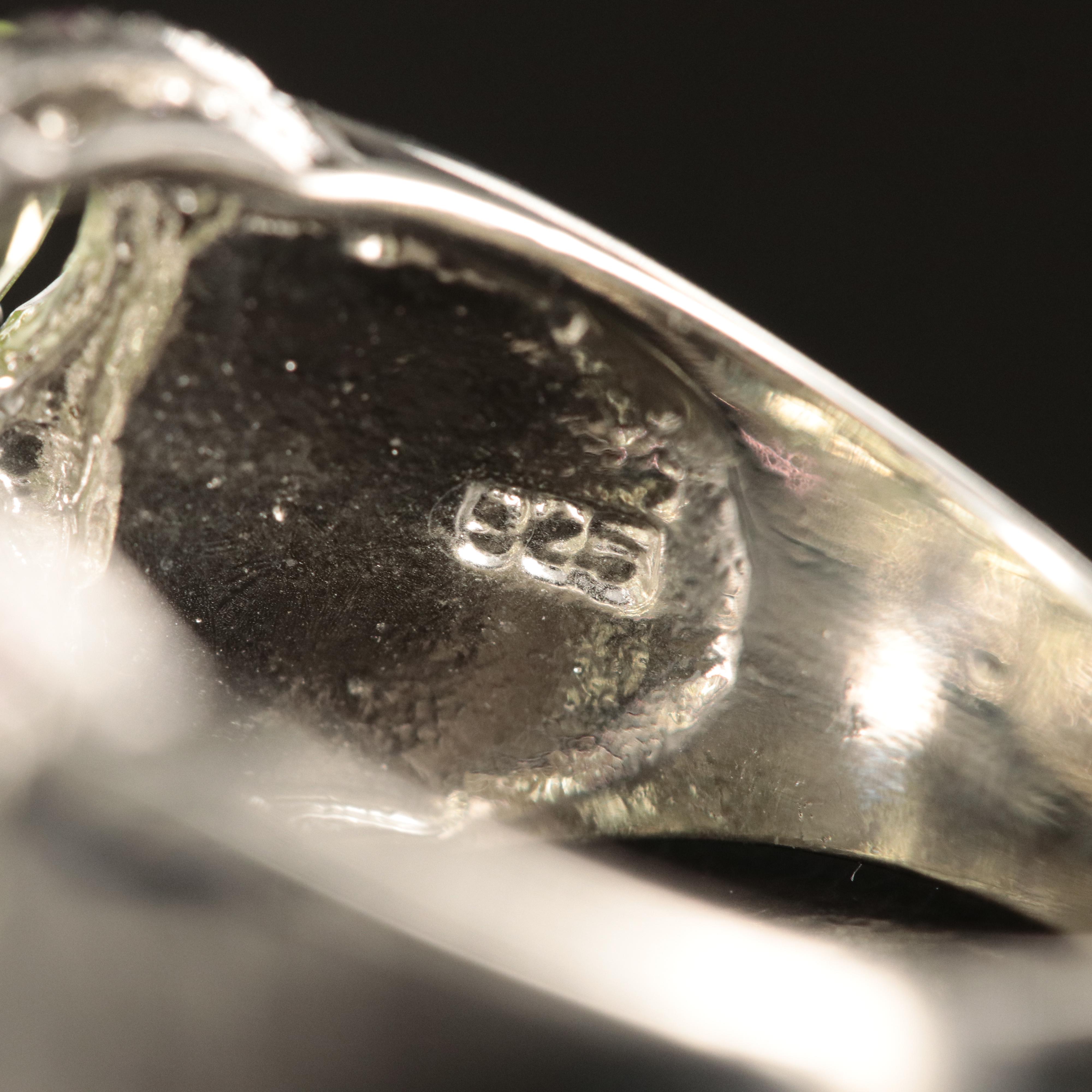 Sterling Peridot and Rhodolite Garnet Flower Cluster Ring