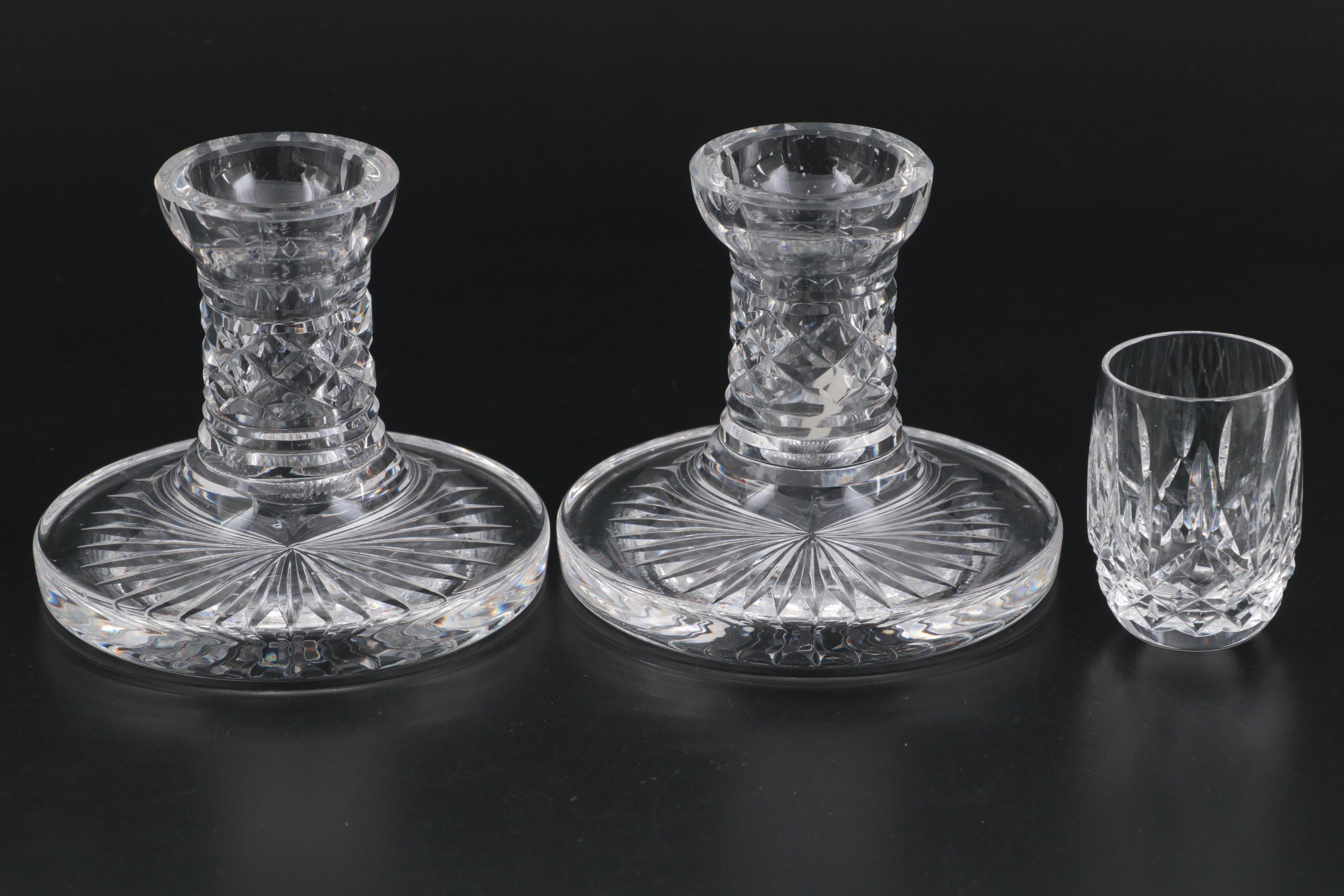 Waterford Crystal "Alana" Ship's Decanter with Candlesticks and Shot Glass