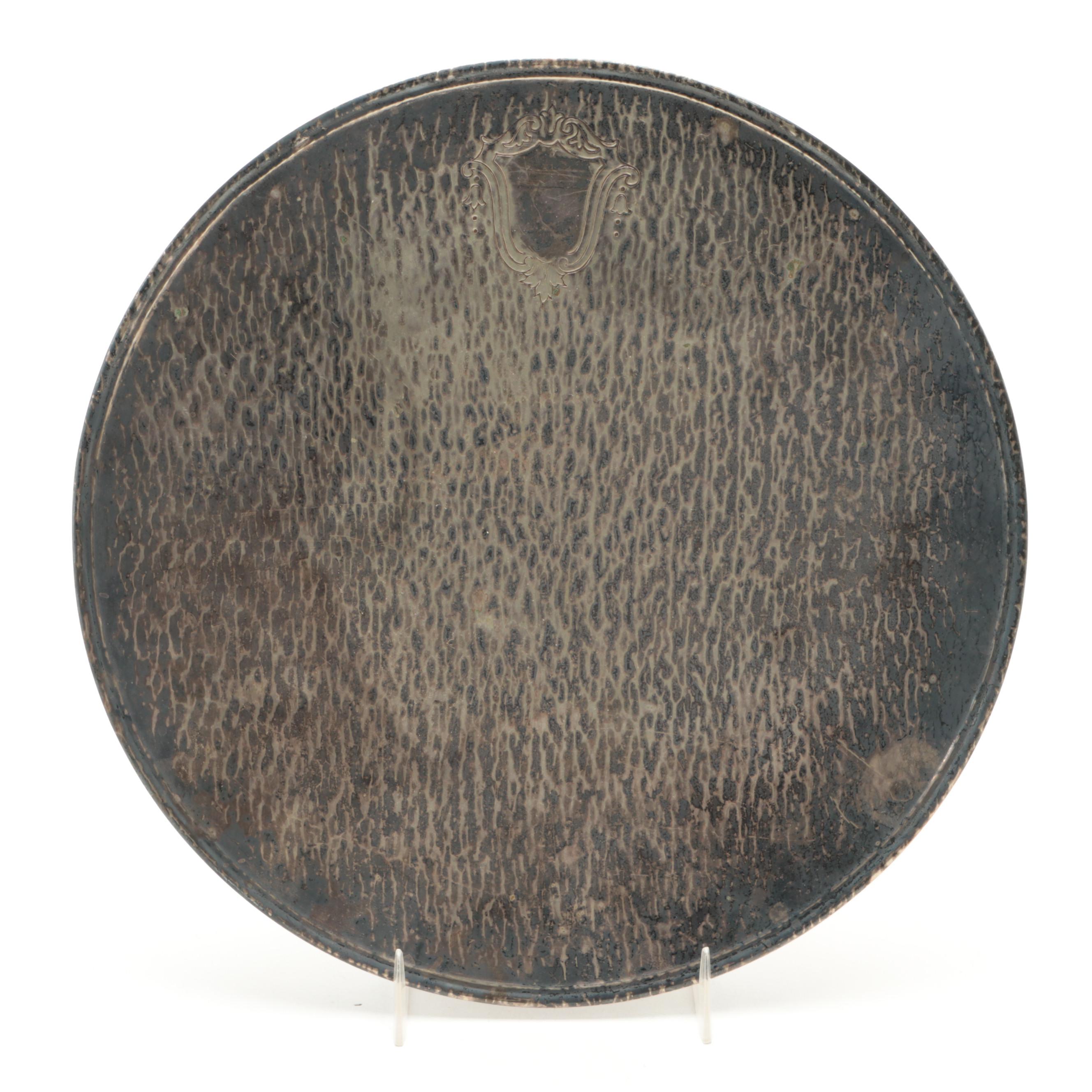 Hammered Silver Plate Tray with Italian Baroque Serving Utensils