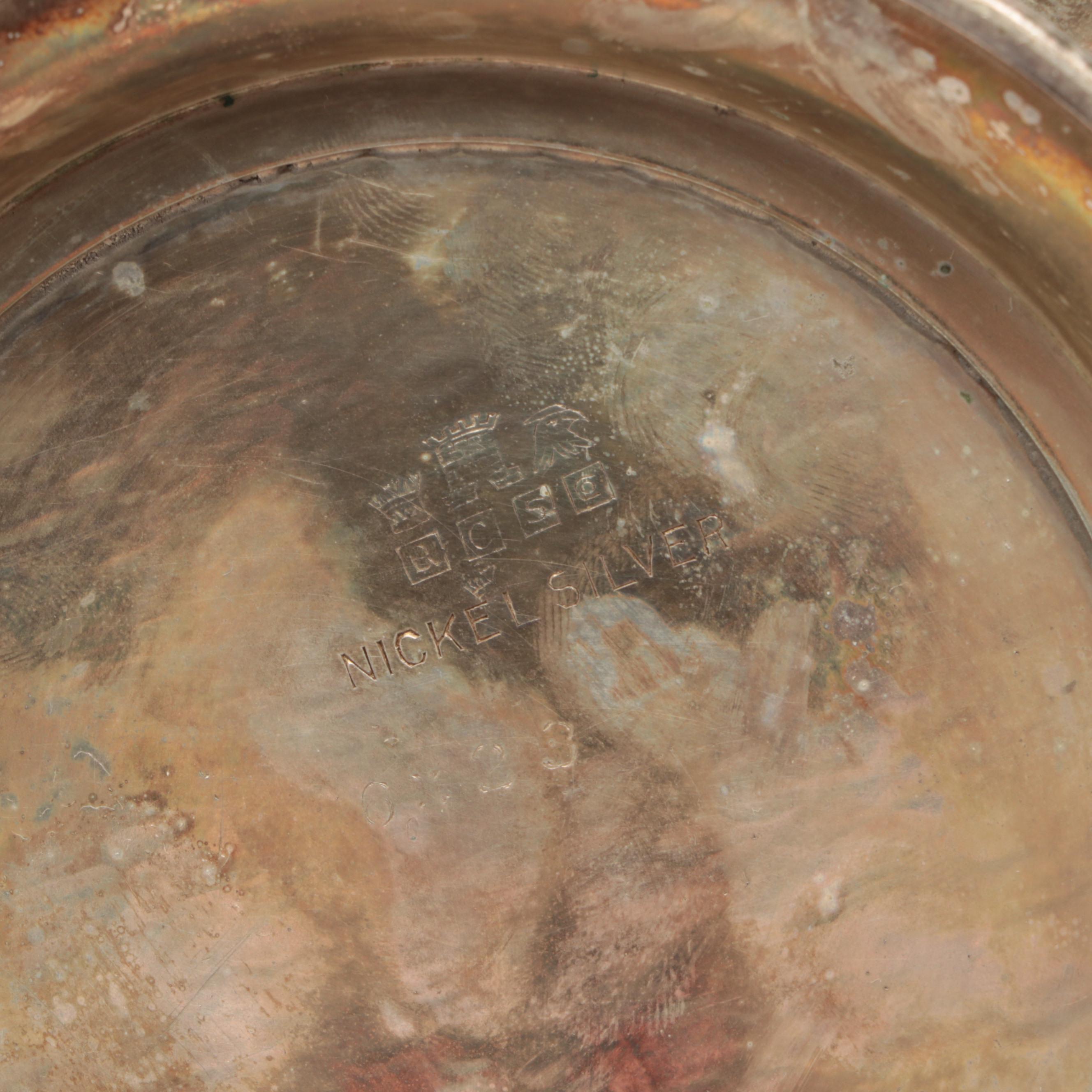 Hammered Silver Plate Tray with Italian Baroque Serving Utensils