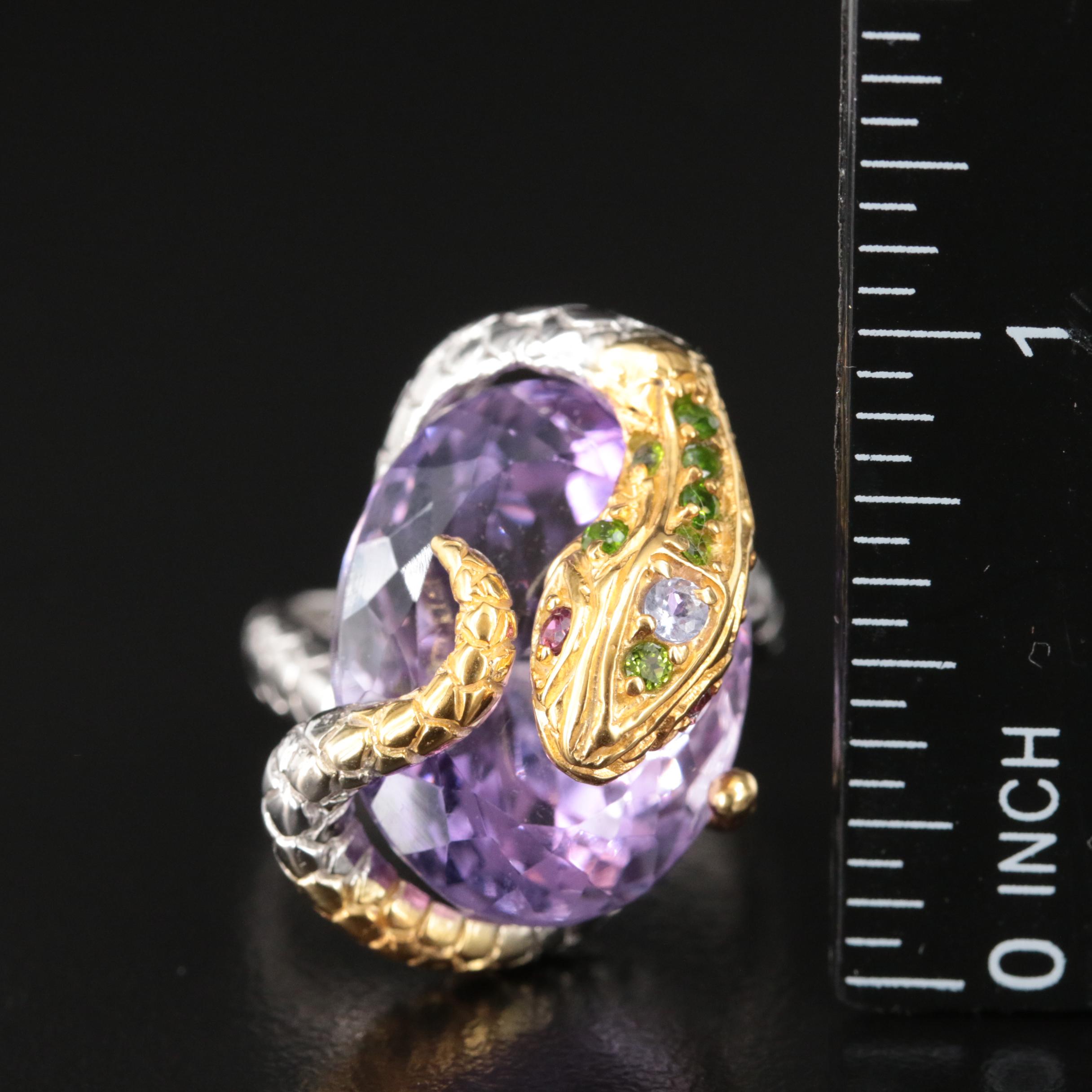 Sterling Amethyst, Tanzanite and diopside Snake Ring