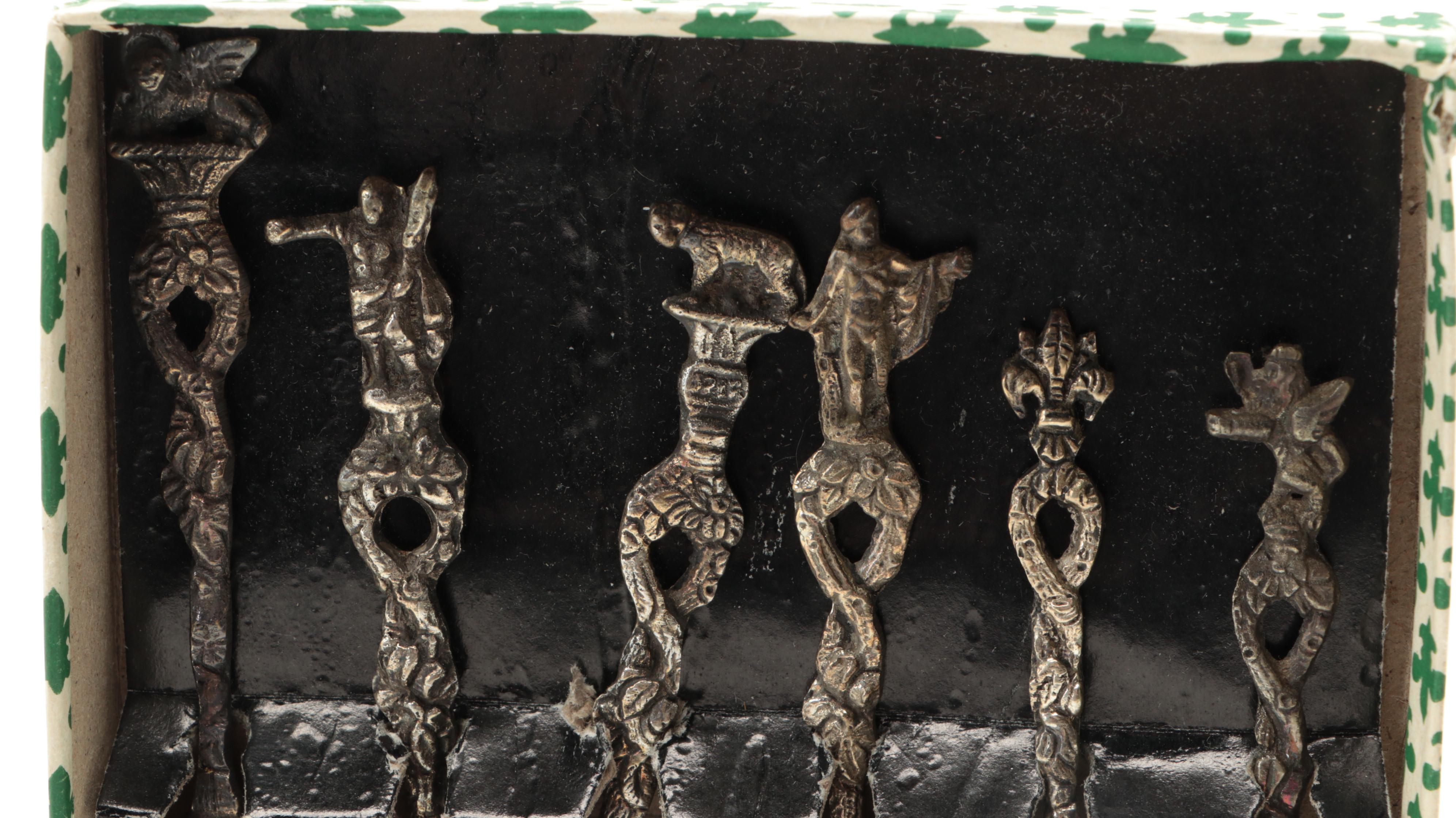 Hammered Silver Plate Tray with Italian Baroque Serving Utensils