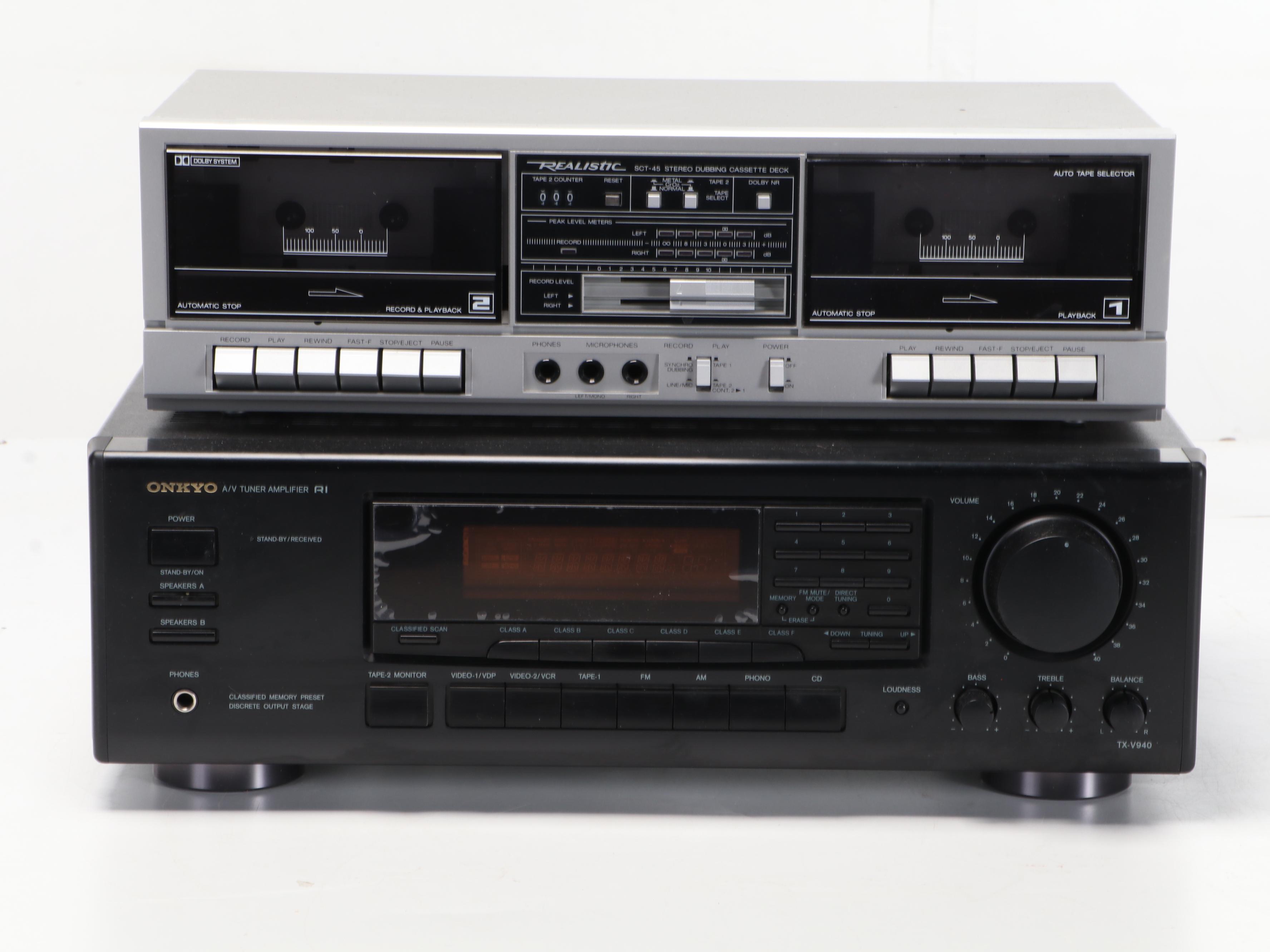 Onkyo A/V Tuner Amplifier with Realistic Stereo Dubbing Cassette Deck