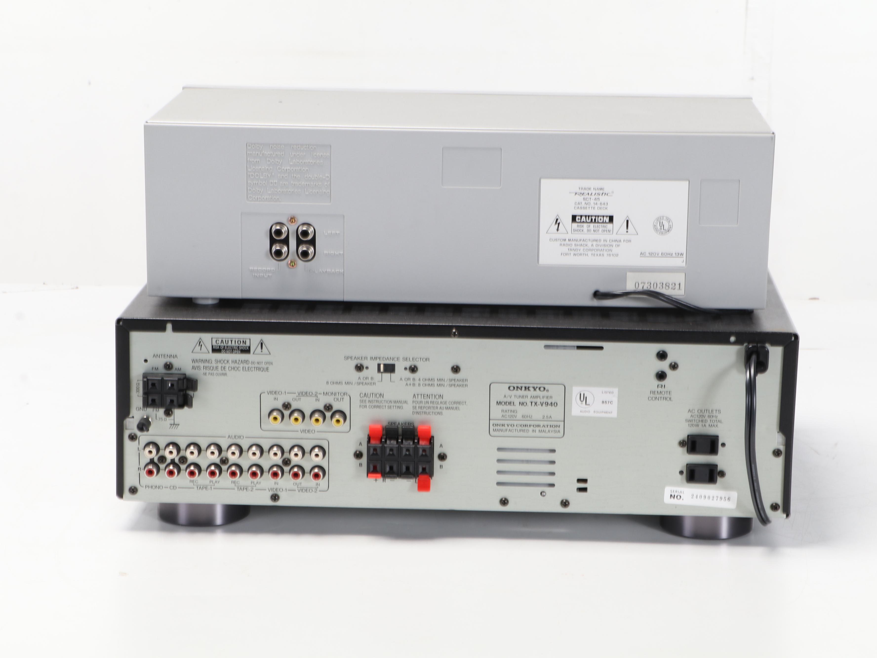 Onkyo A/V Tuner Amplifier with Realistic Stereo Dubbing Cassette Deck