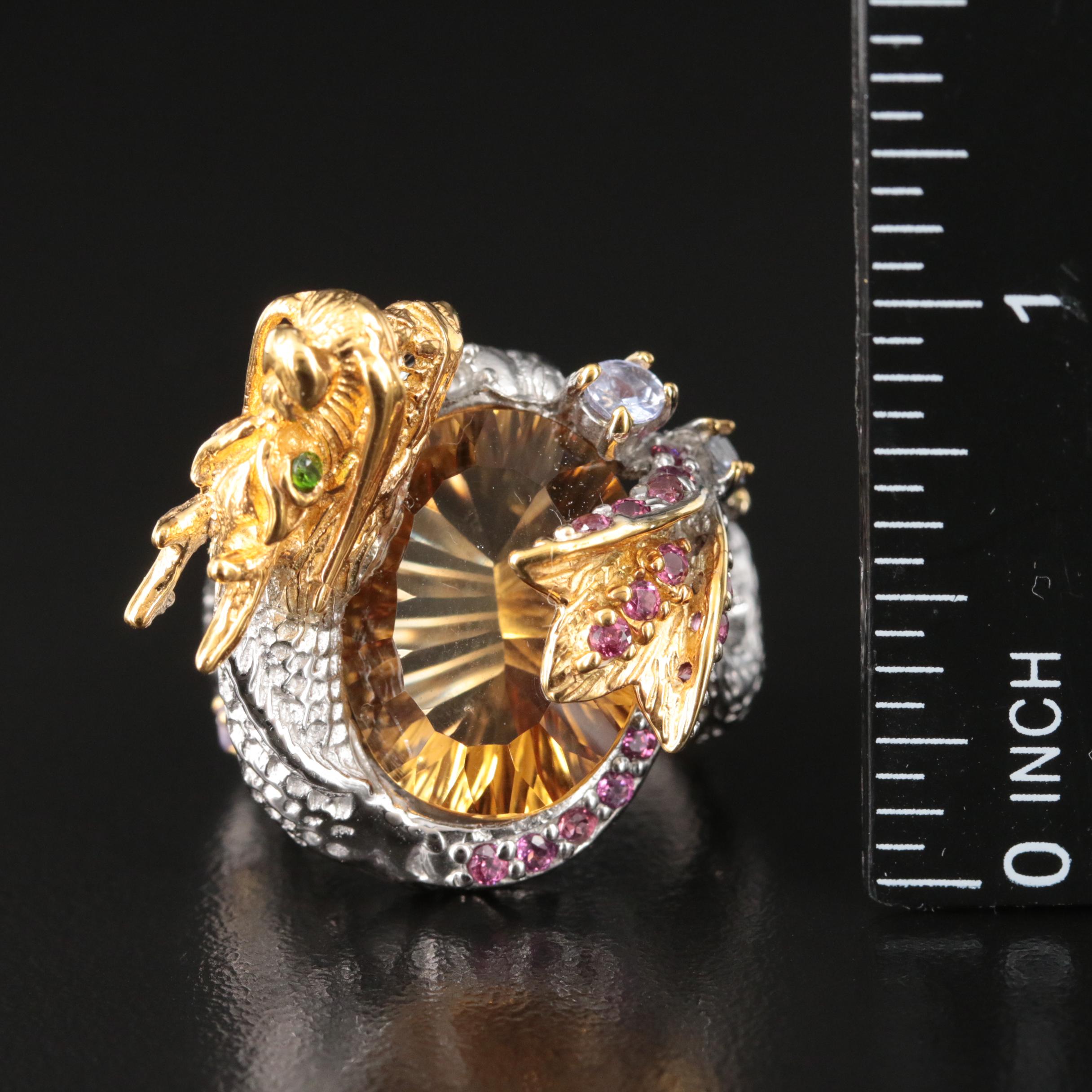 Sterling Citrine, Tanzanite and Garnet Wyrm Ring