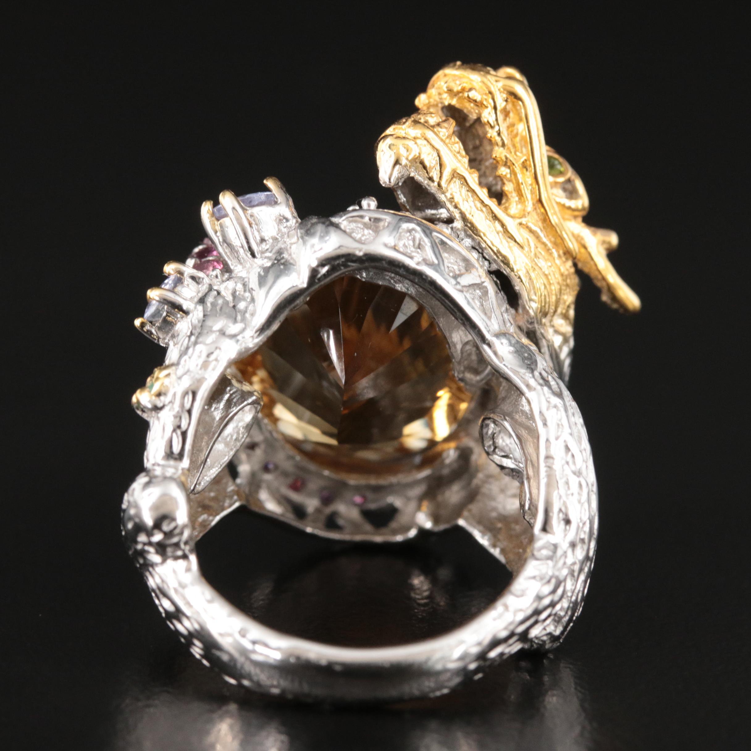 Sterling Citrine, Tanzanite and Garnet Wyrm Ring