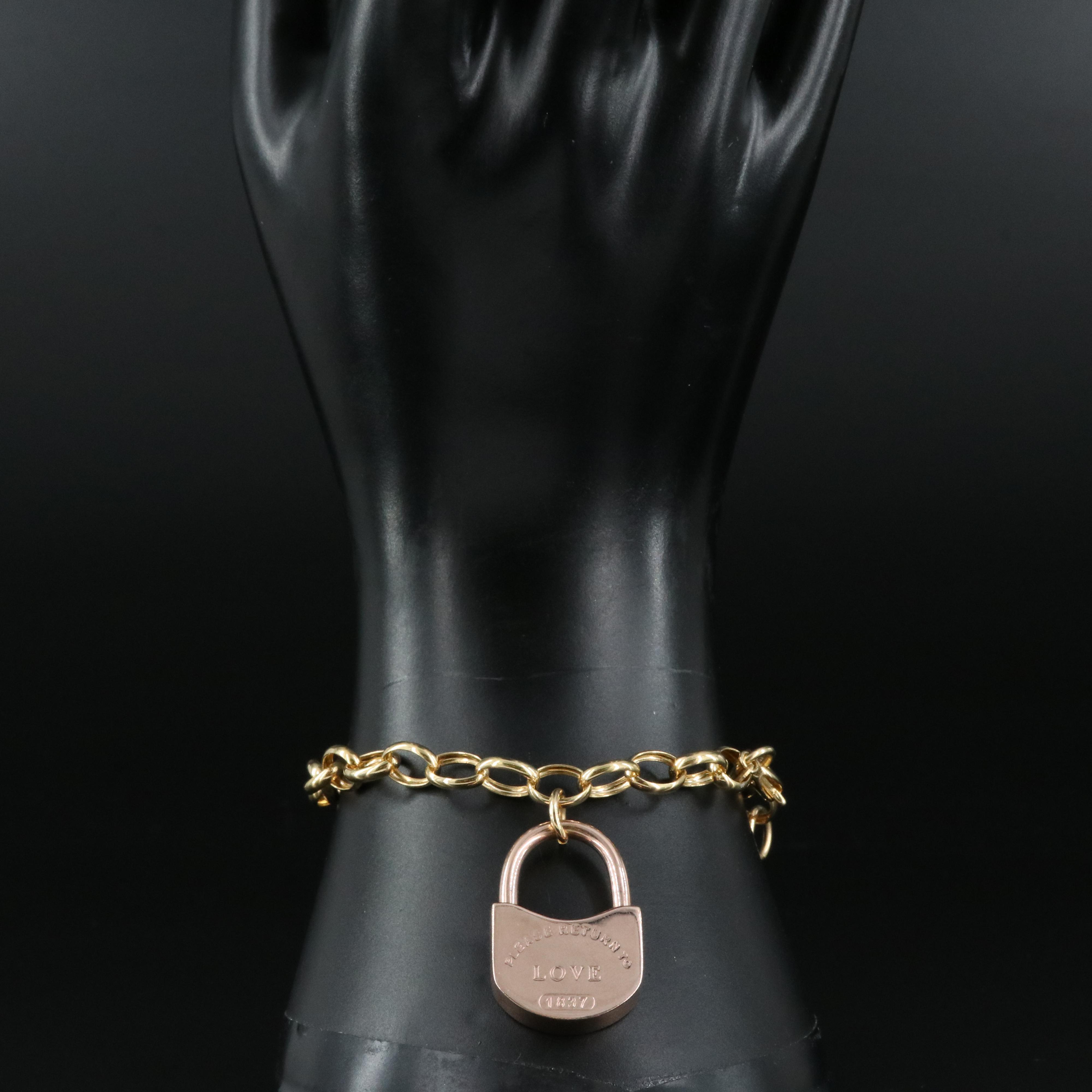 18K Rose Gold Lock Charm on Yellow Gold Bracelet