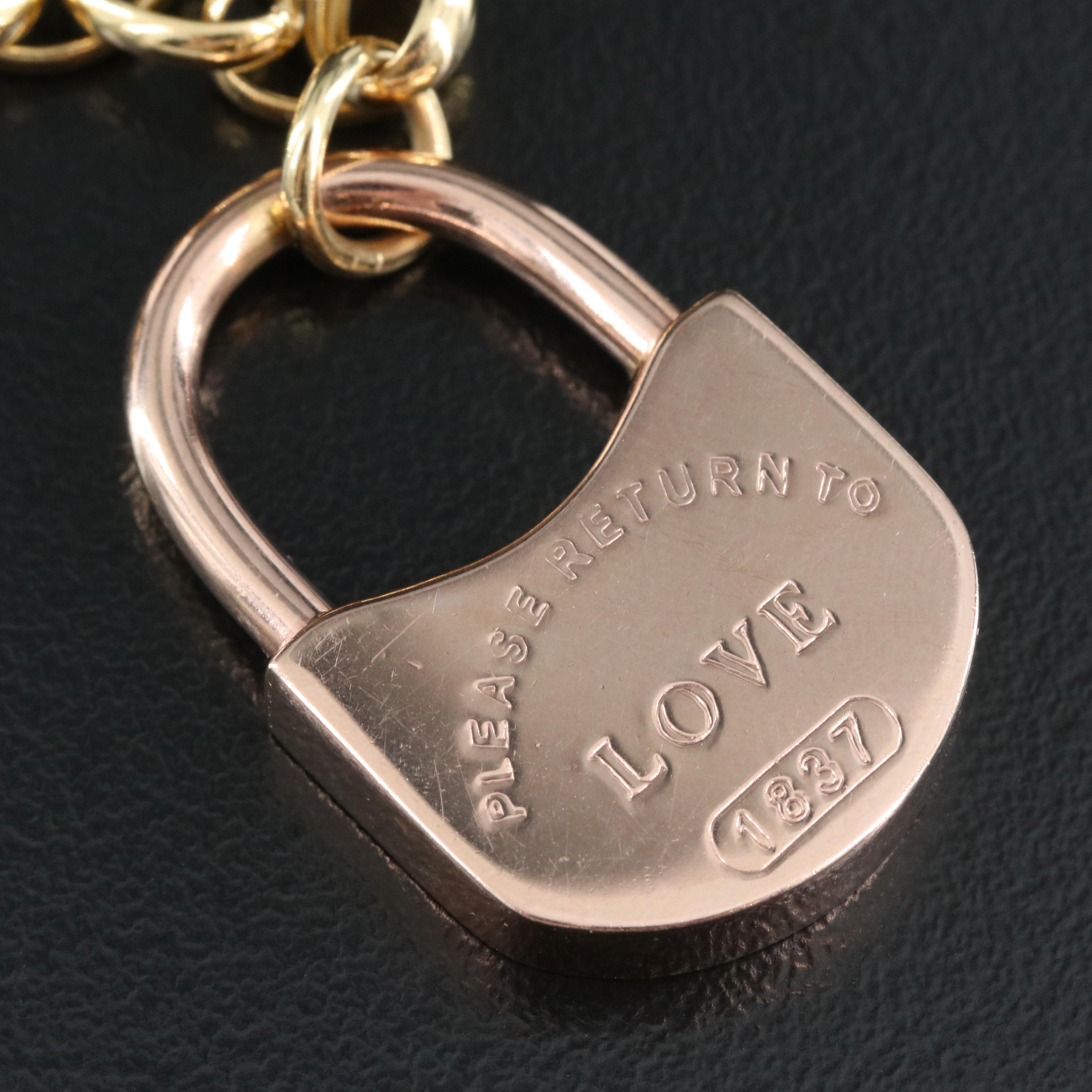 18K Rose Gold Lock Charm on Yellow Gold Bracelet