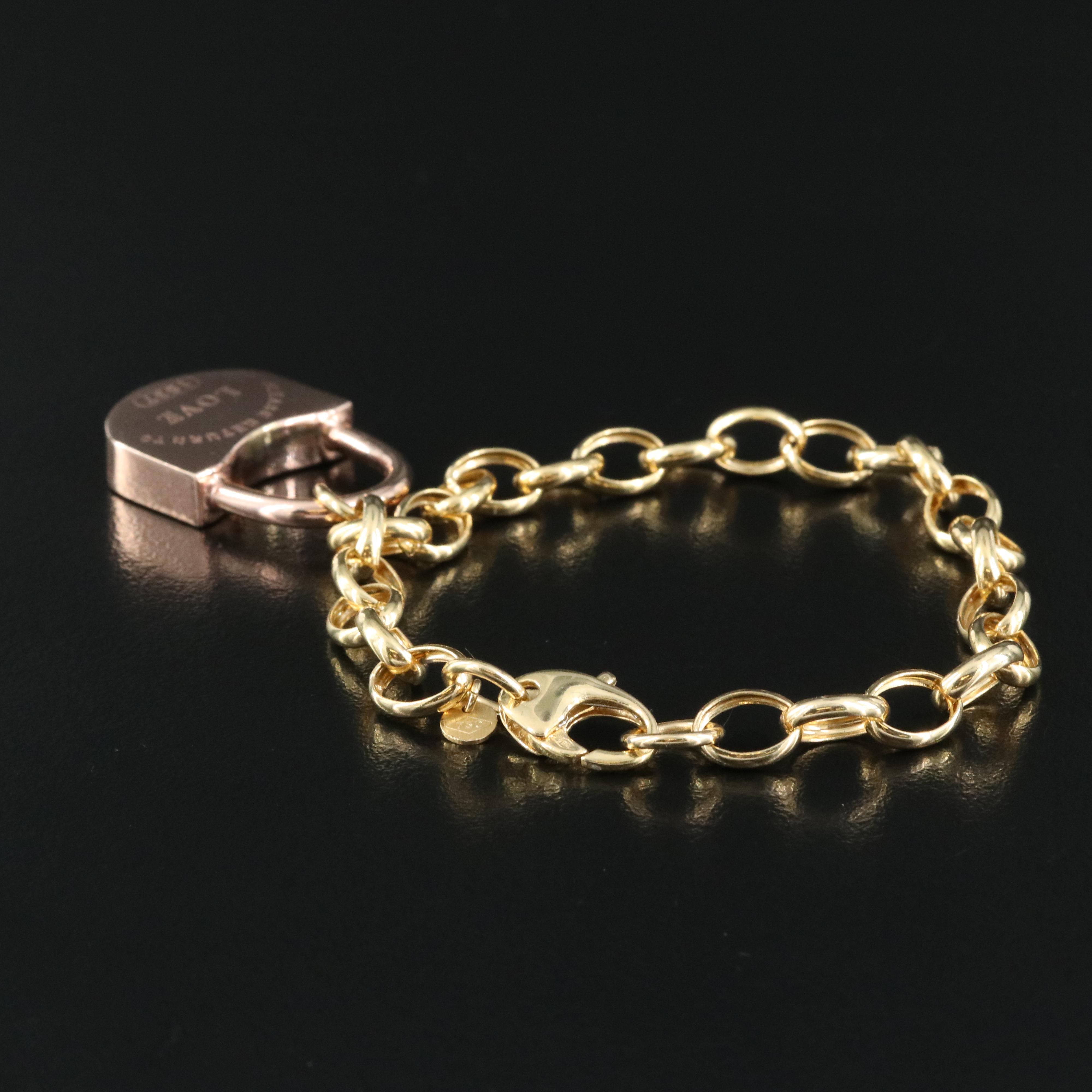 18K Rose Gold Lock Charm on Yellow Gold Bracelet