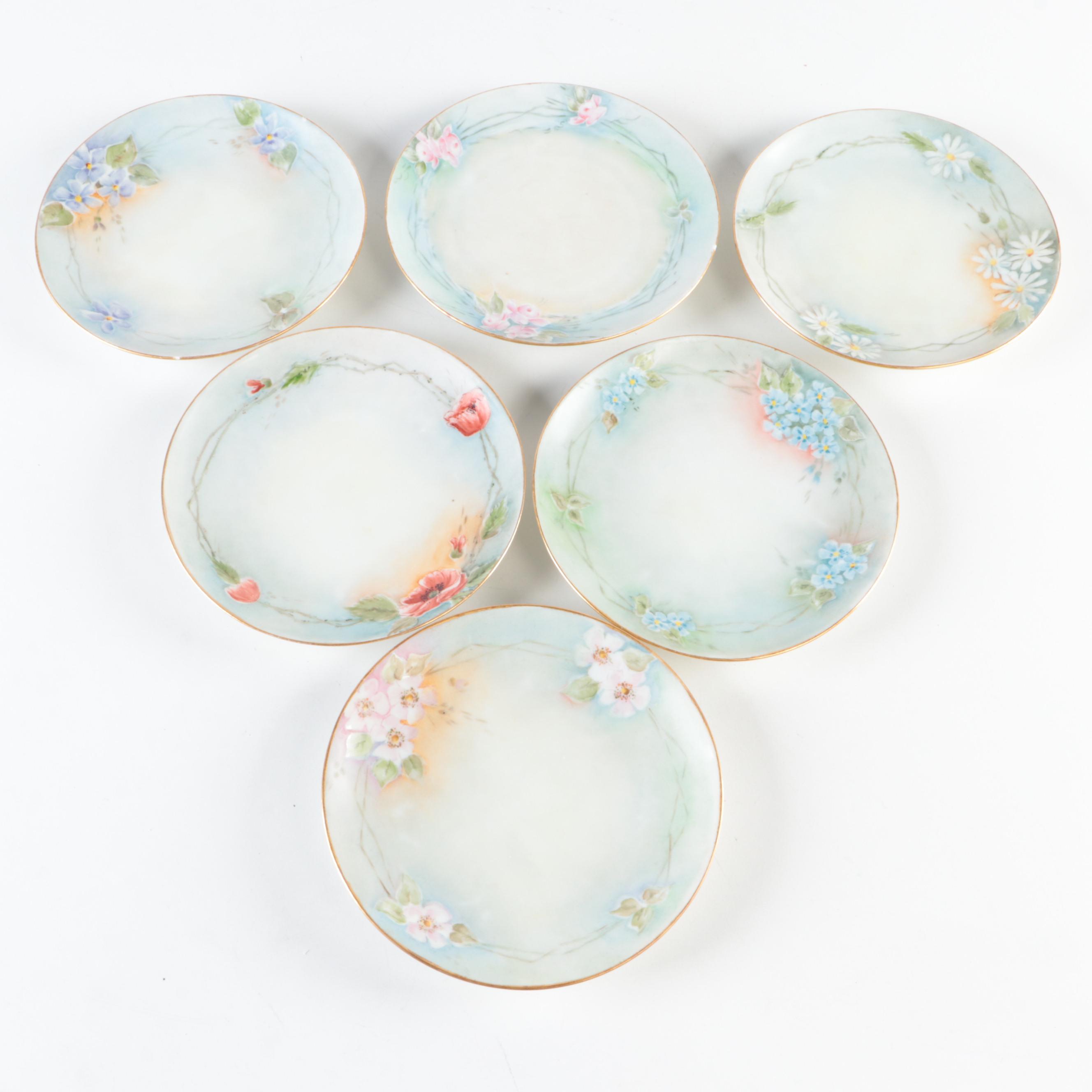 Victorian Hobbyist Hand-Painted Porcelain Cream and Sugar Set with Plates