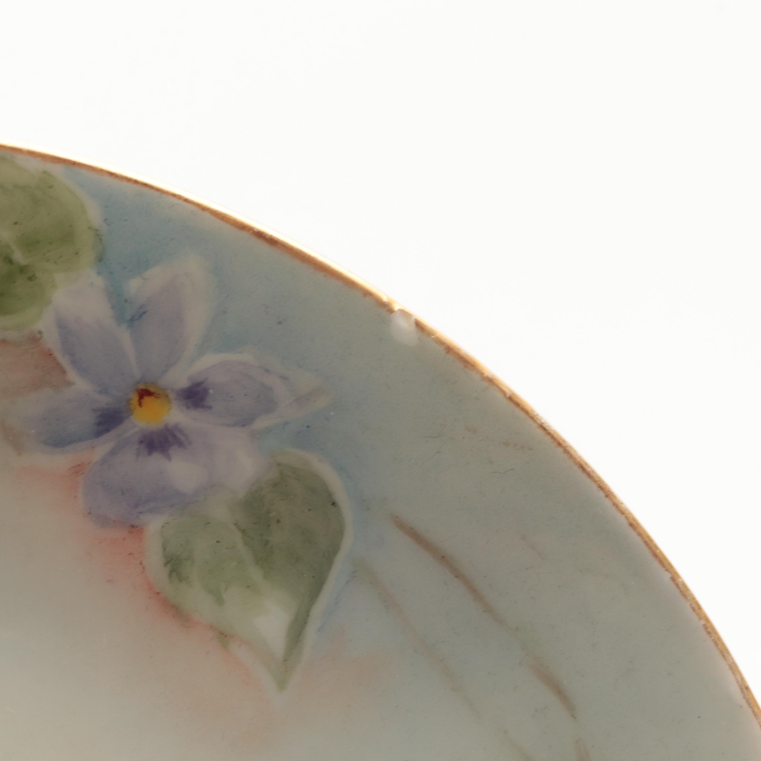 Victorian Hobbyist Hand-Painted Porcelain Cream and Sugar Set with Plates