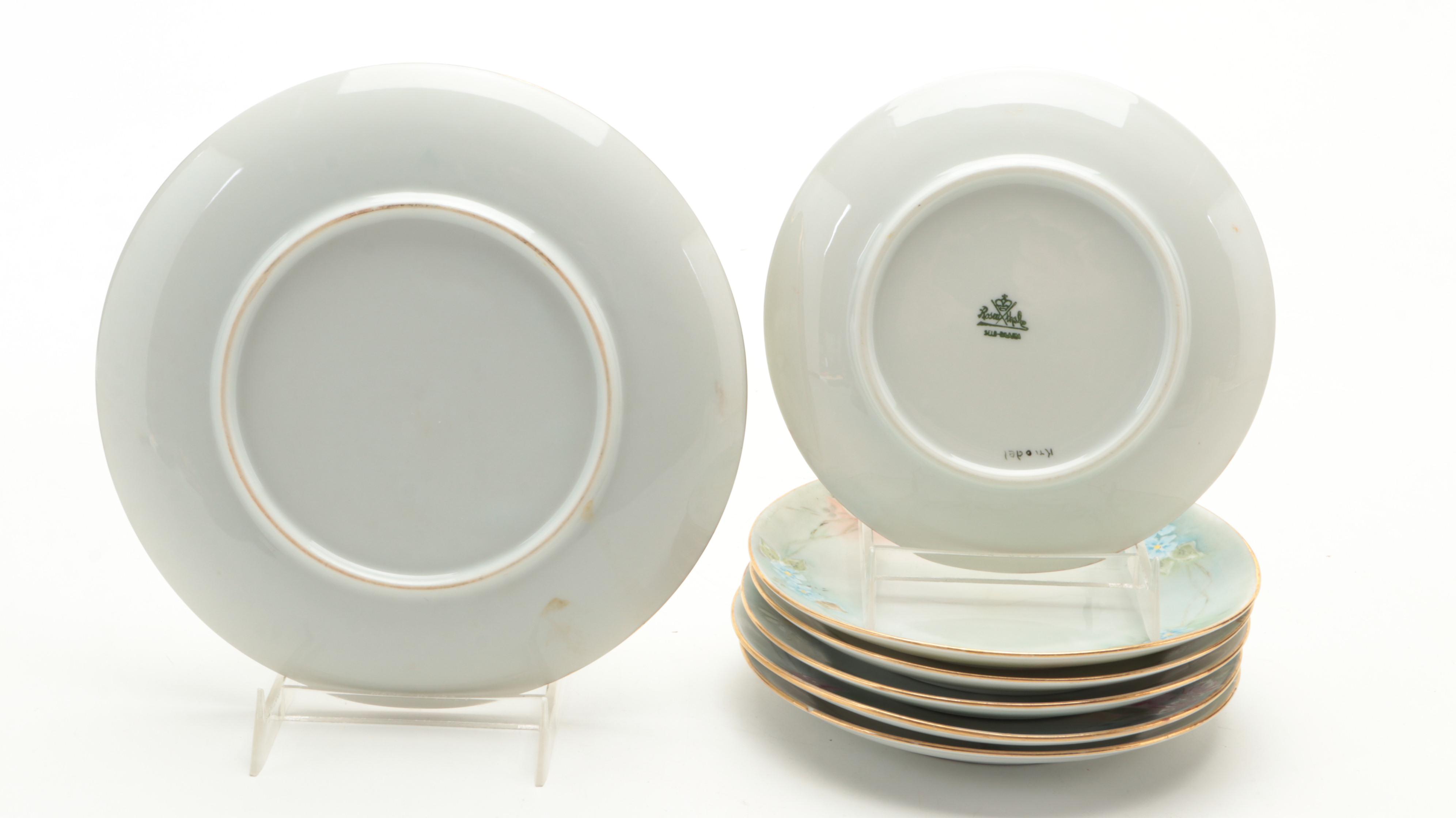 Victorian Hobbyist Hand-Painted Porcelain Cream and Sugar Set with Plates