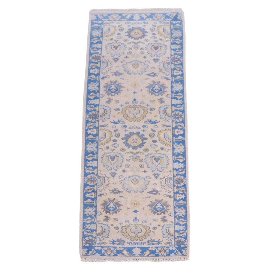 2'7 x 8'2 Hand-Knotted Indo-Turkish Oushak Carpet Runner