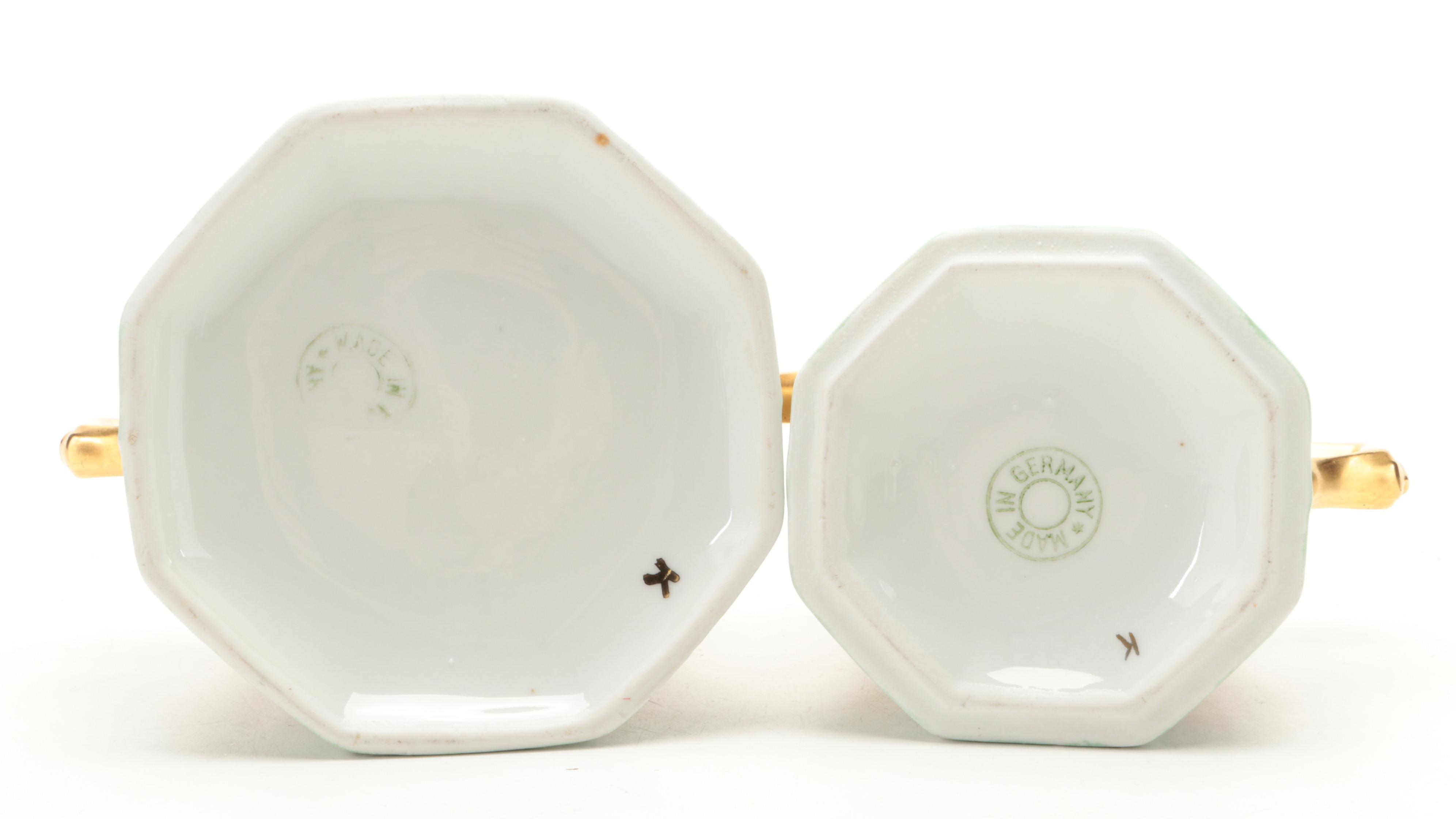 Victorian Hobbyist Hand-Painted Porcelain Cream and Sugar Set with Plates