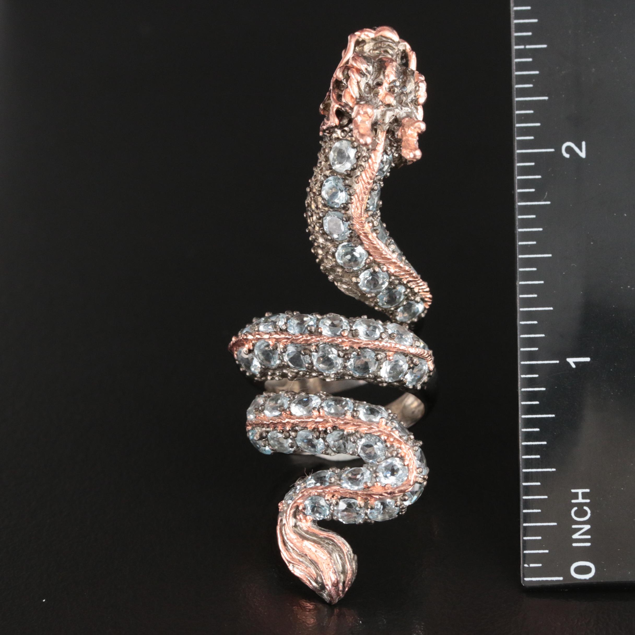 Sterling Aquamarine Wyrm Wrap Ring