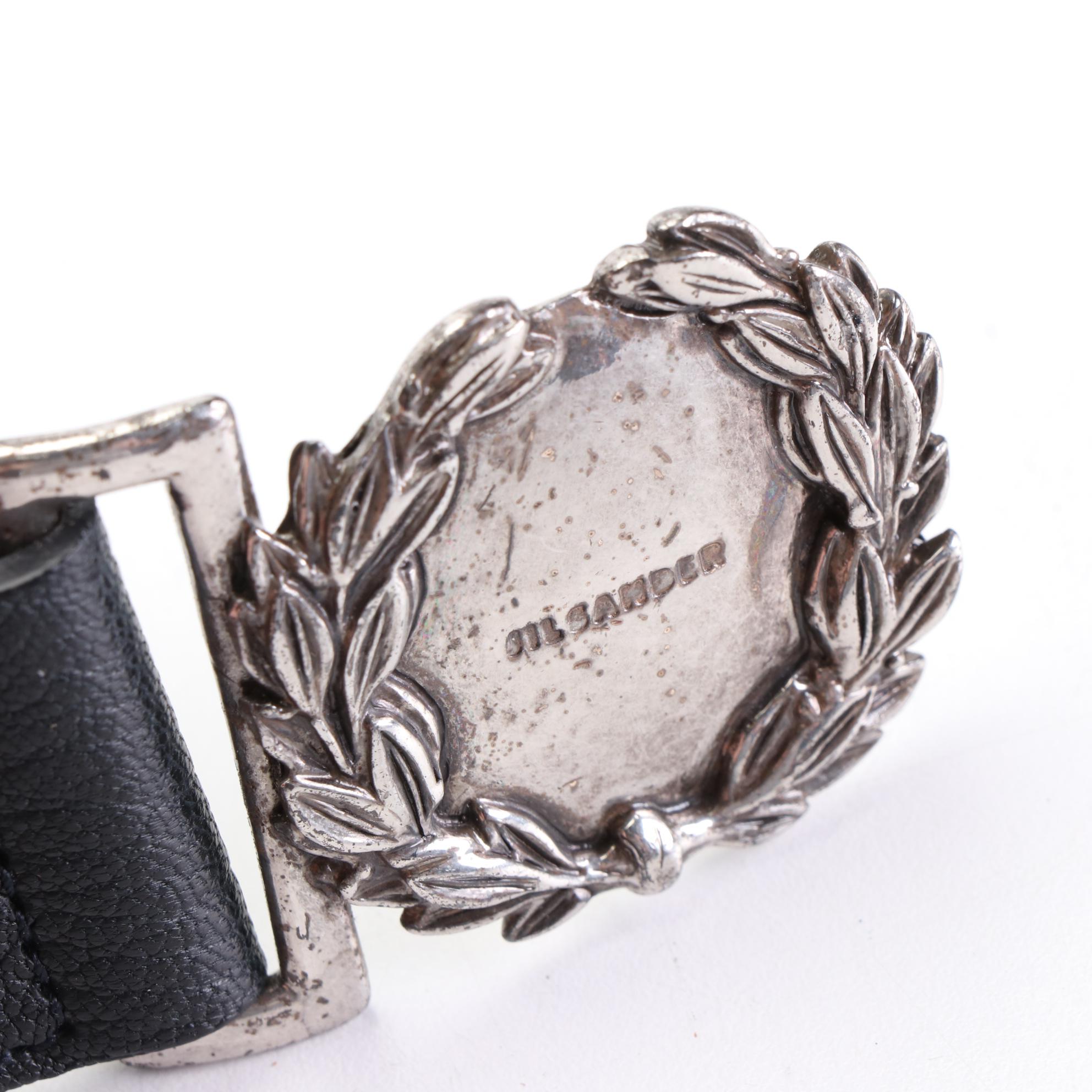 Jil Sander Leather Belt with Laurel Wreath Buckle