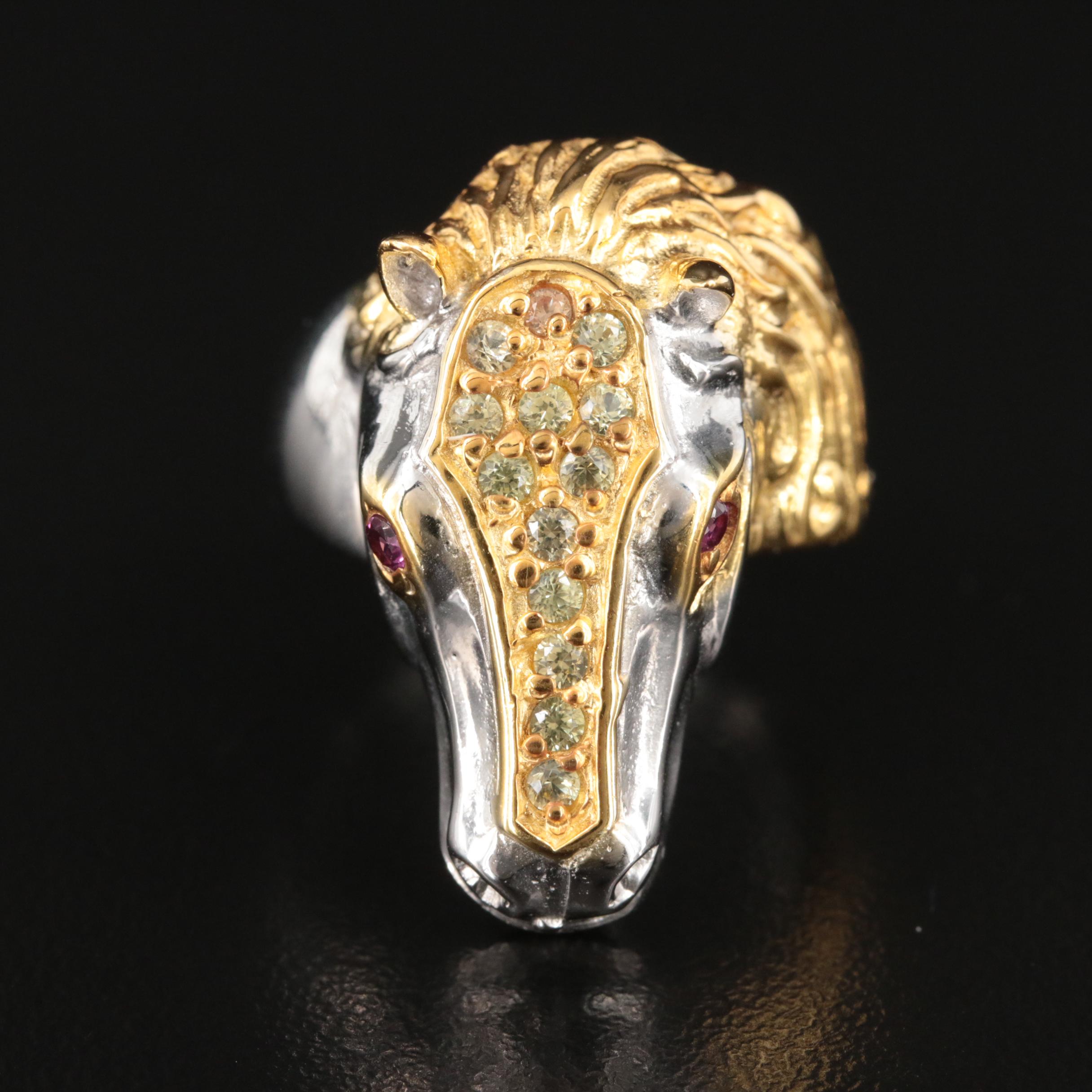 Sterling Sapphire and Amethyst Horse Head Ring