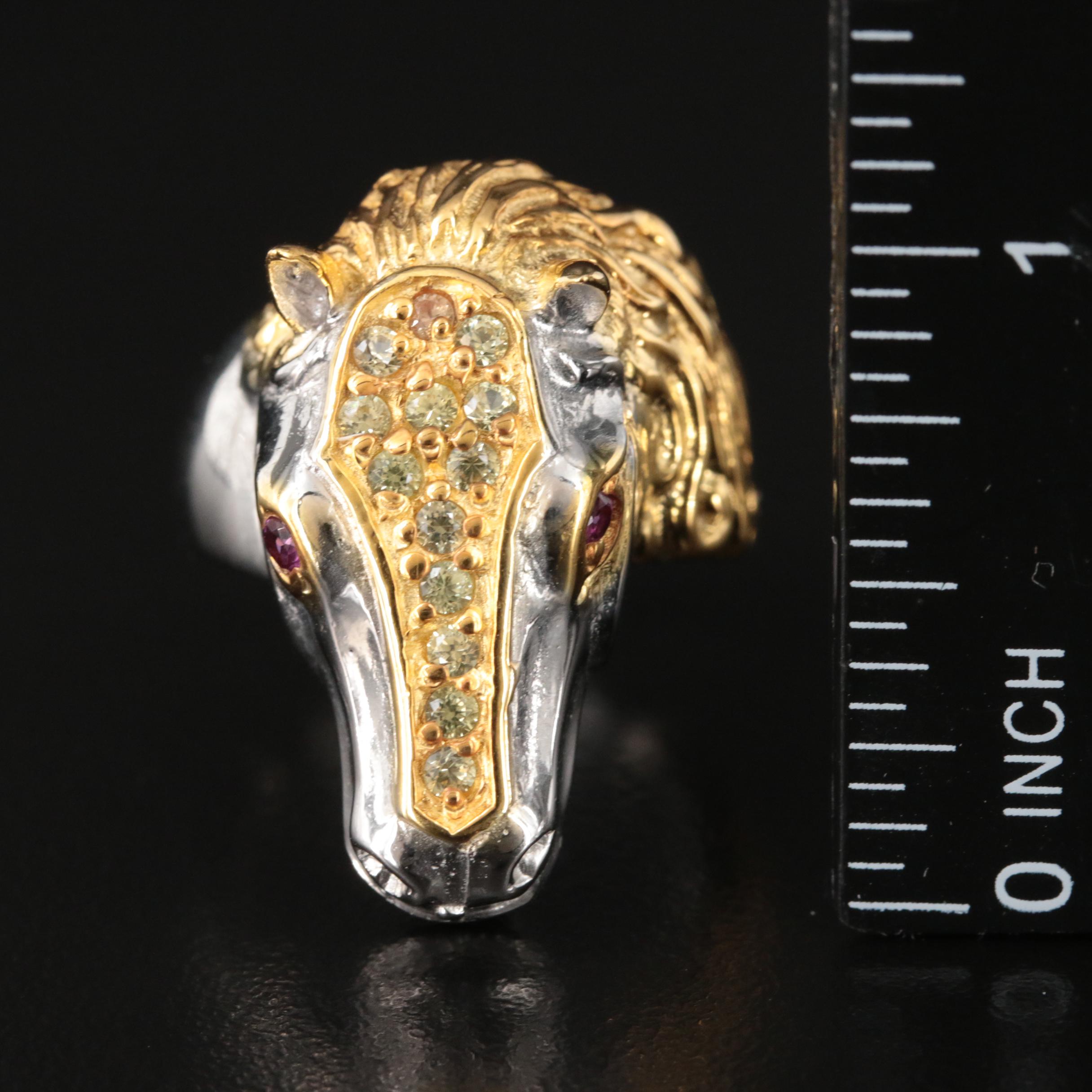 Sterling Sapphire and Amethyst Horse Head Ring