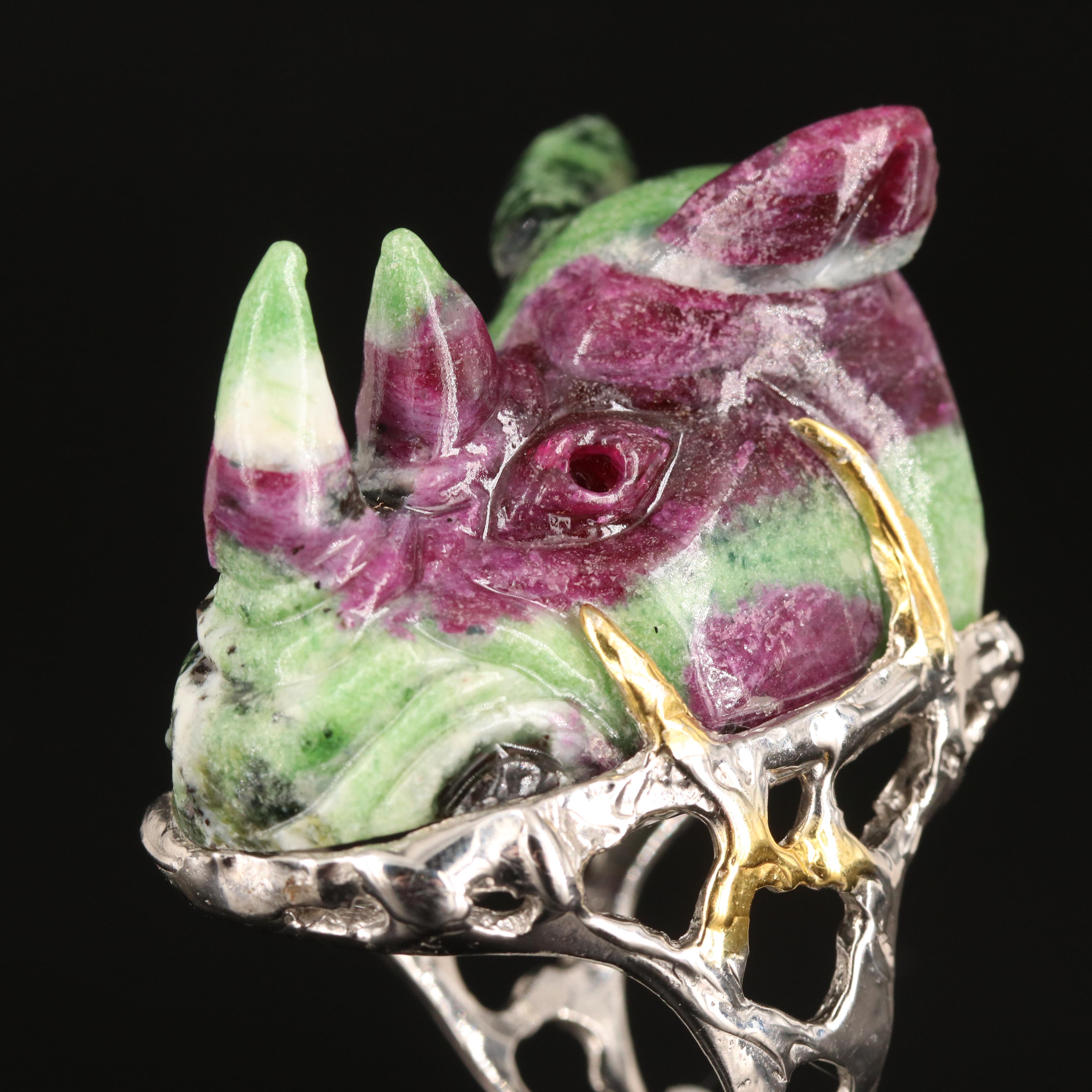 Sterling Ruby in Zoisite Rhinoceros Ring
