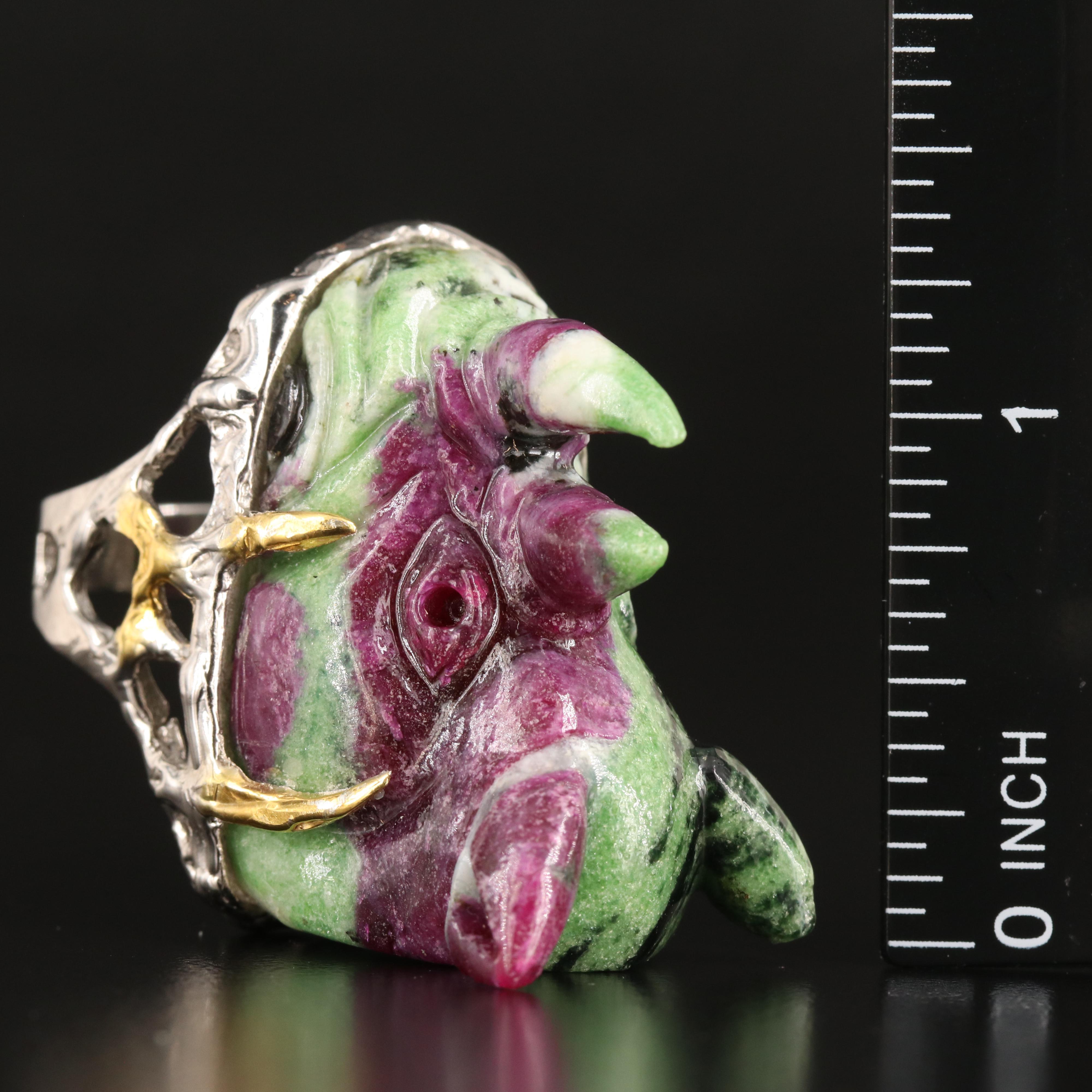 Sterling Ruby in Zoisite Rhinoceros Ring