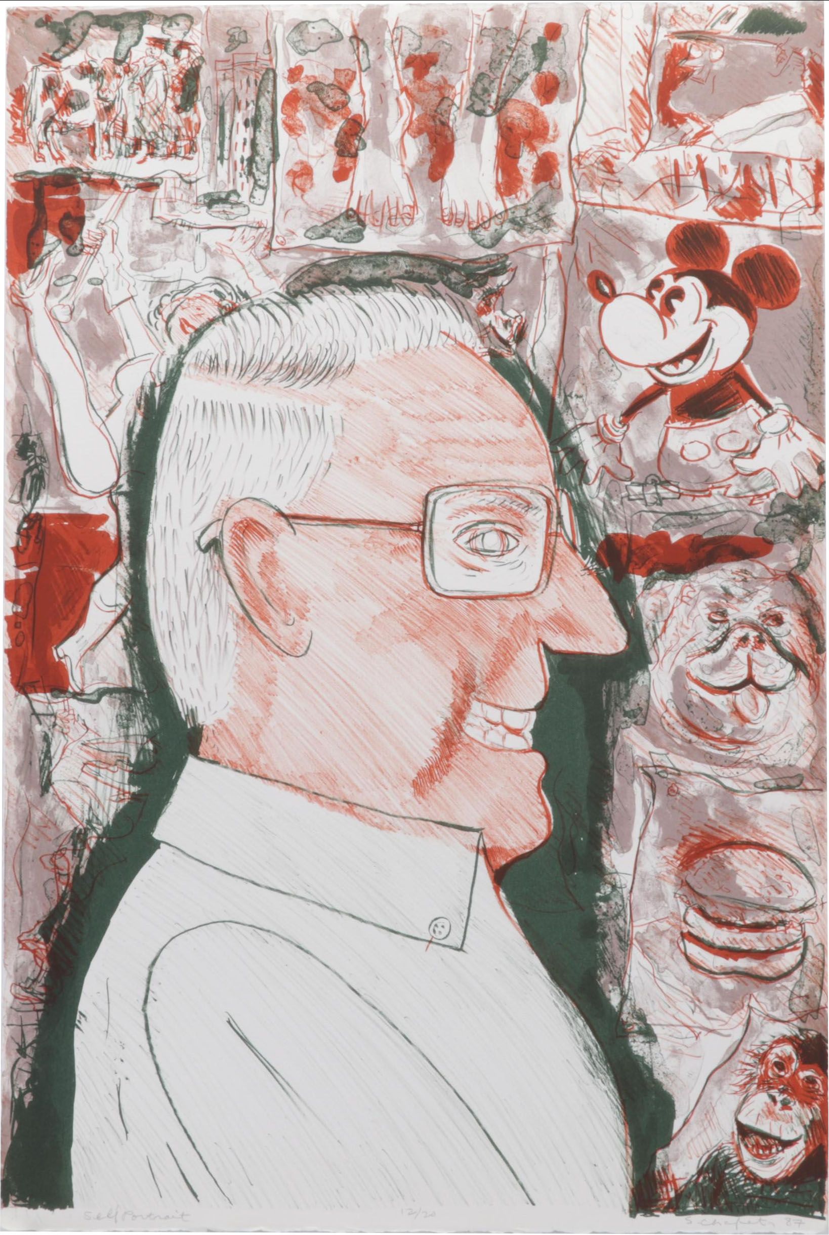 Sidney Chafetz Color Lithograph "Self Portrait," 1987