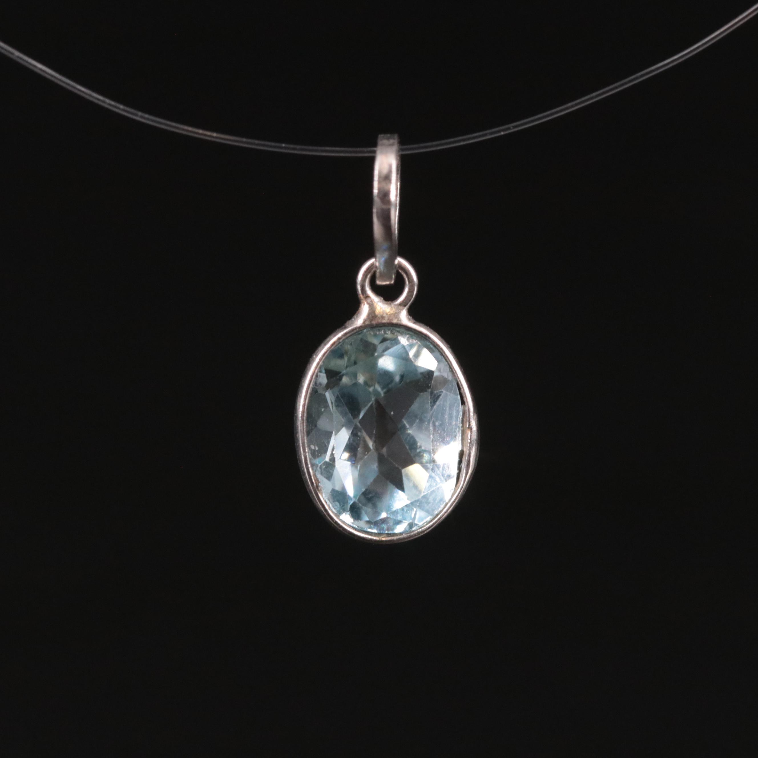 14K Blue Topaz Pendant