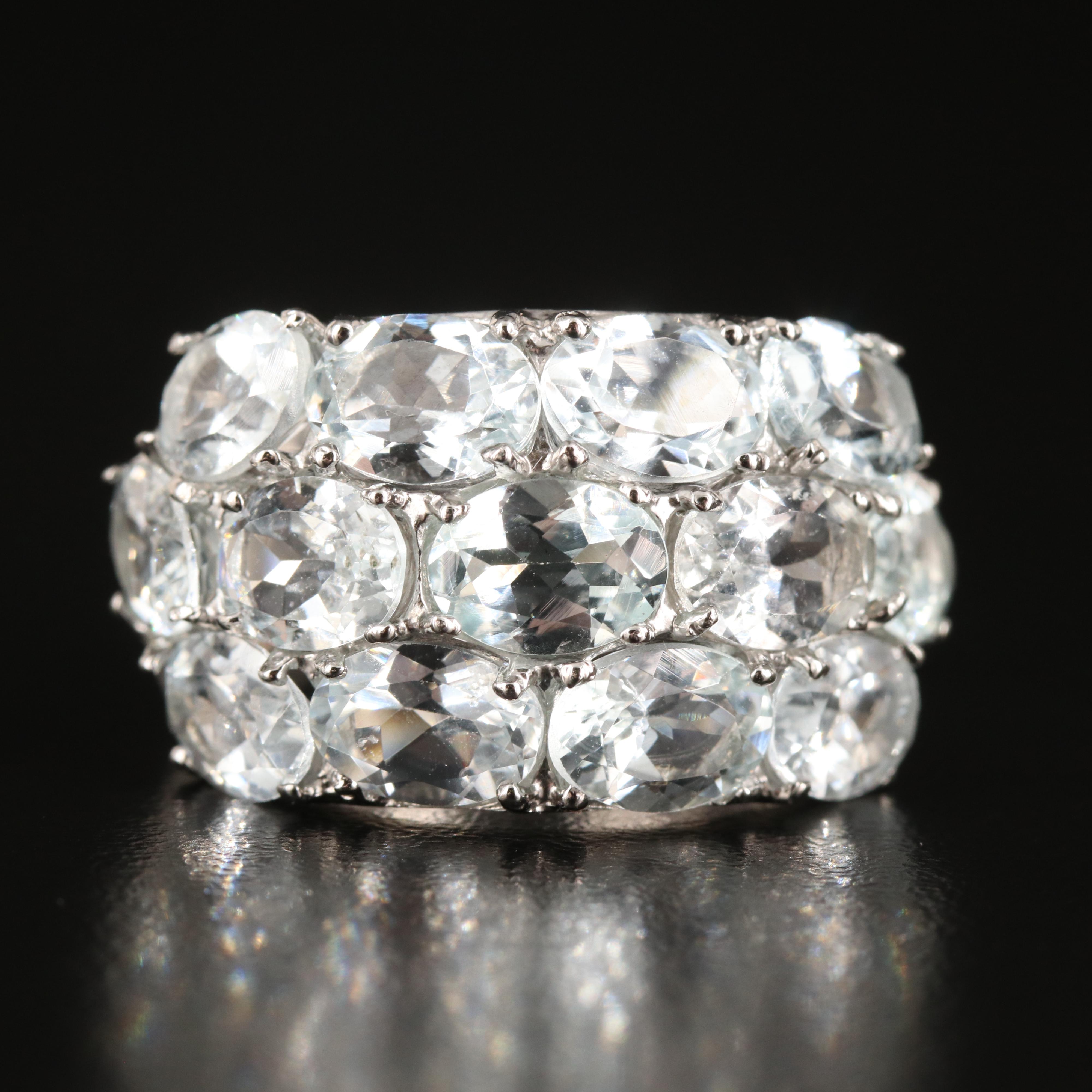 Sterling Aquamarine Triple Row Ring