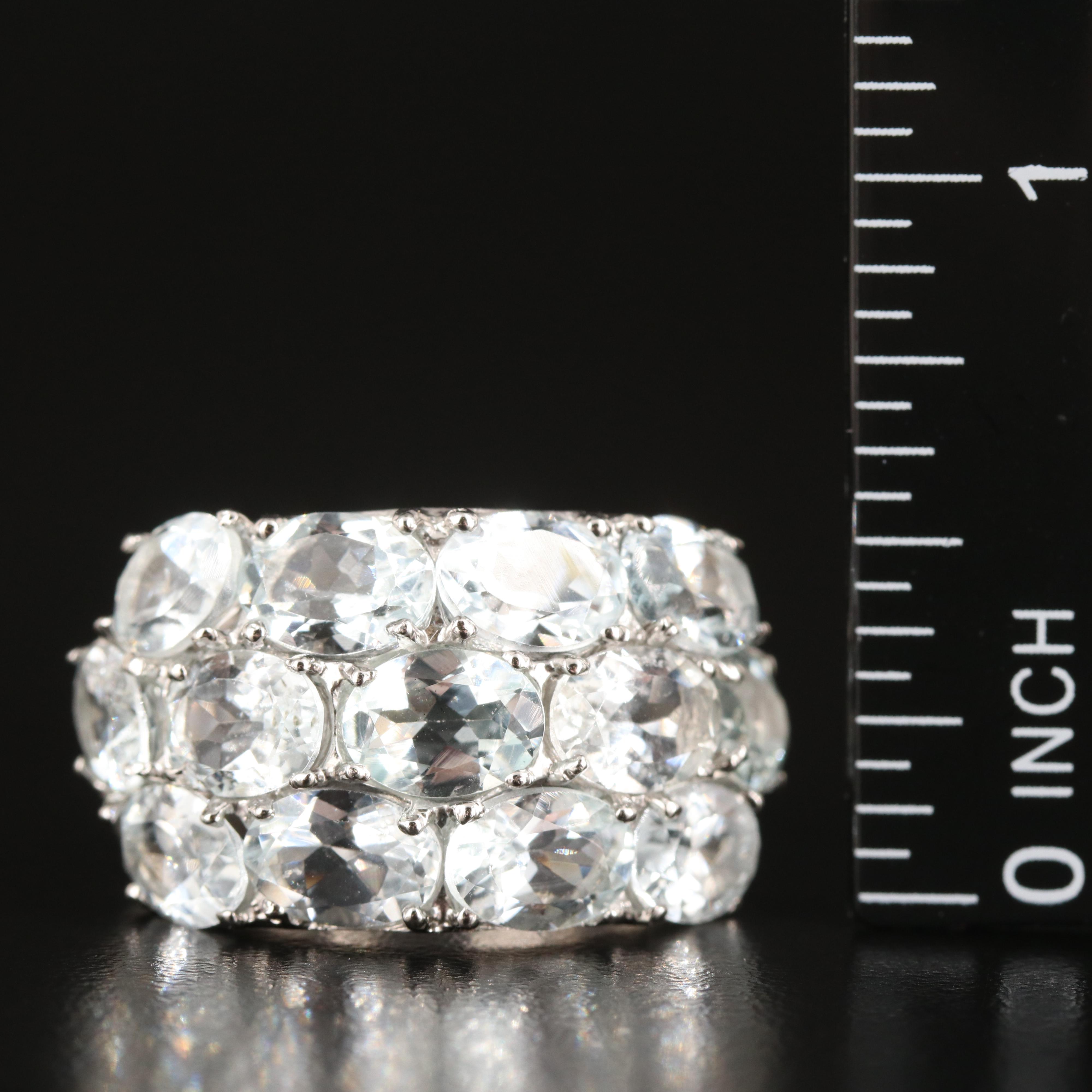 Sterling Aquamarine Triple Row Ring