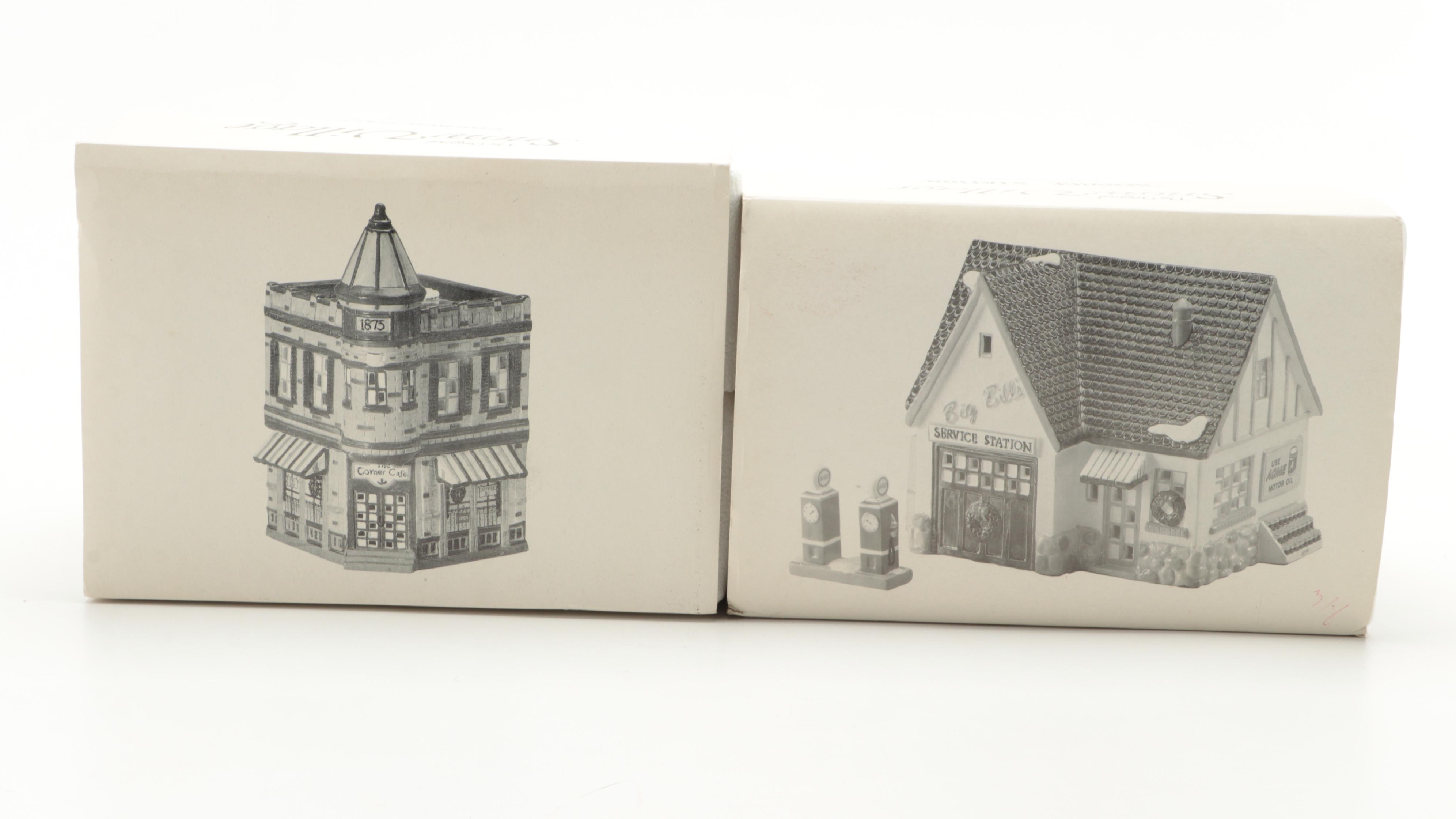Department 56 "Village Market" and Other Snow Village Series Porcelain Buildings