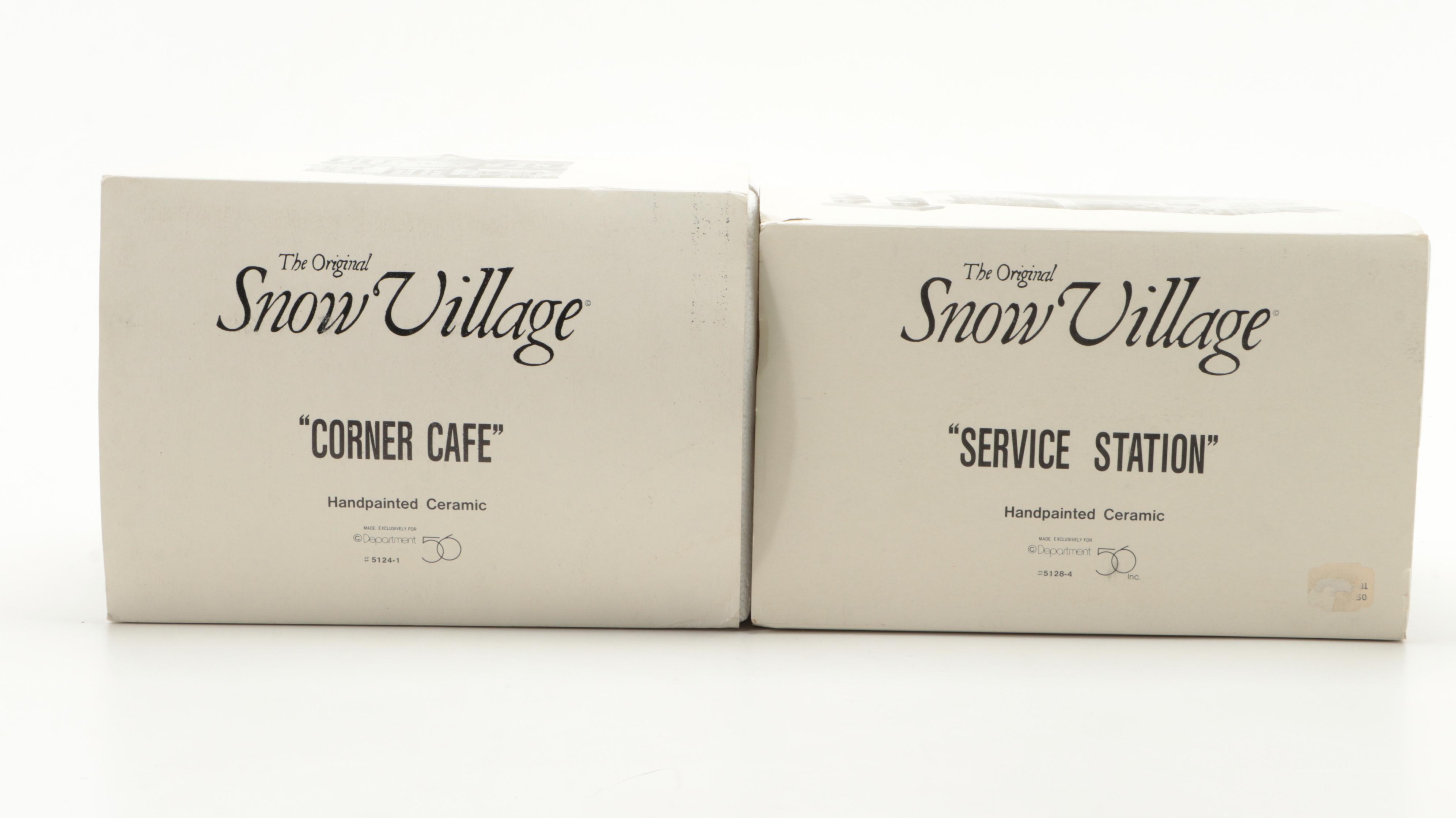 Department 56 "Village Market" and Other Snow Village Series Porcelain Buildings