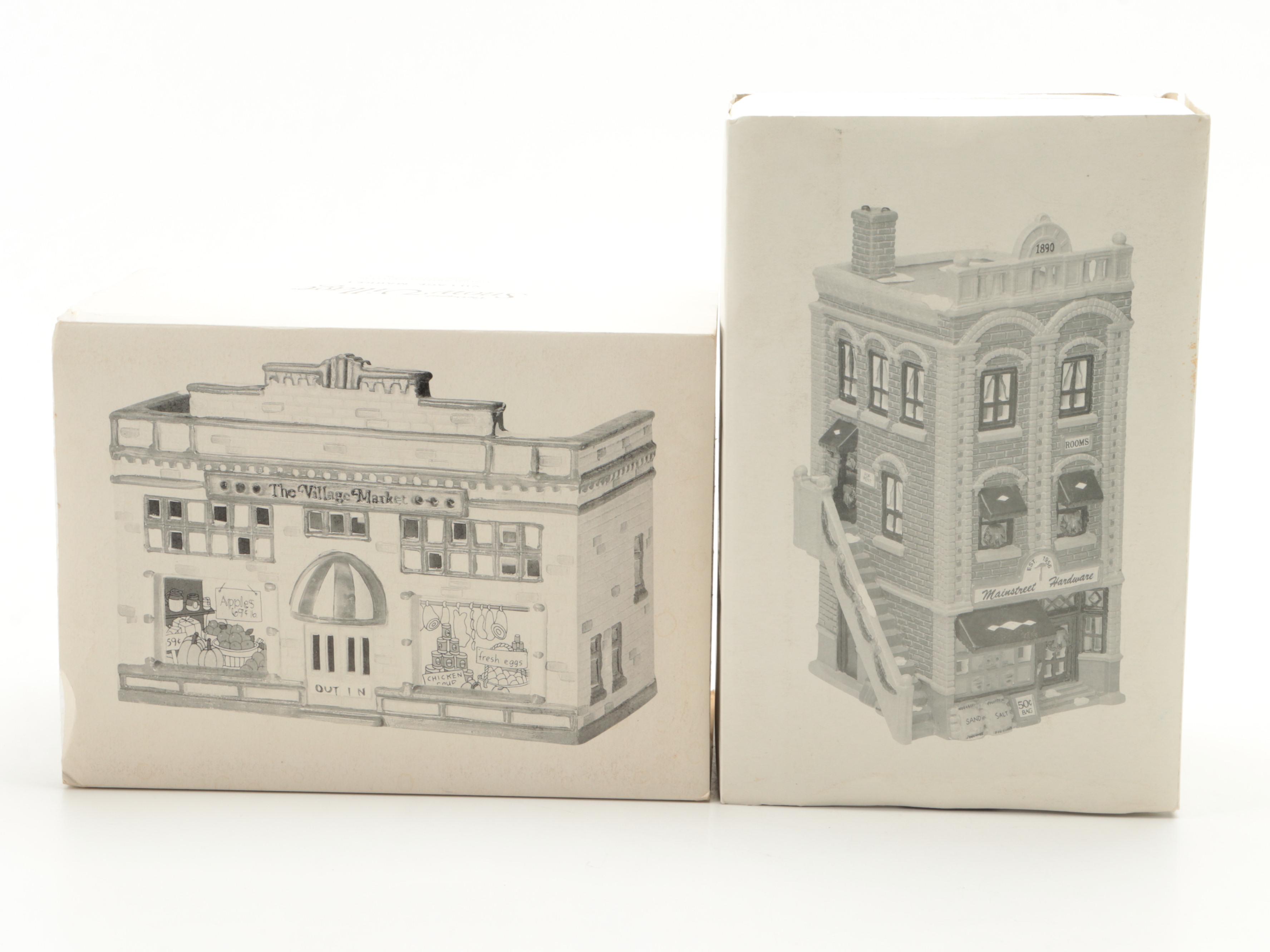 Department 56 "Village Market" and Other Snow Village Series Porcelain Buildings