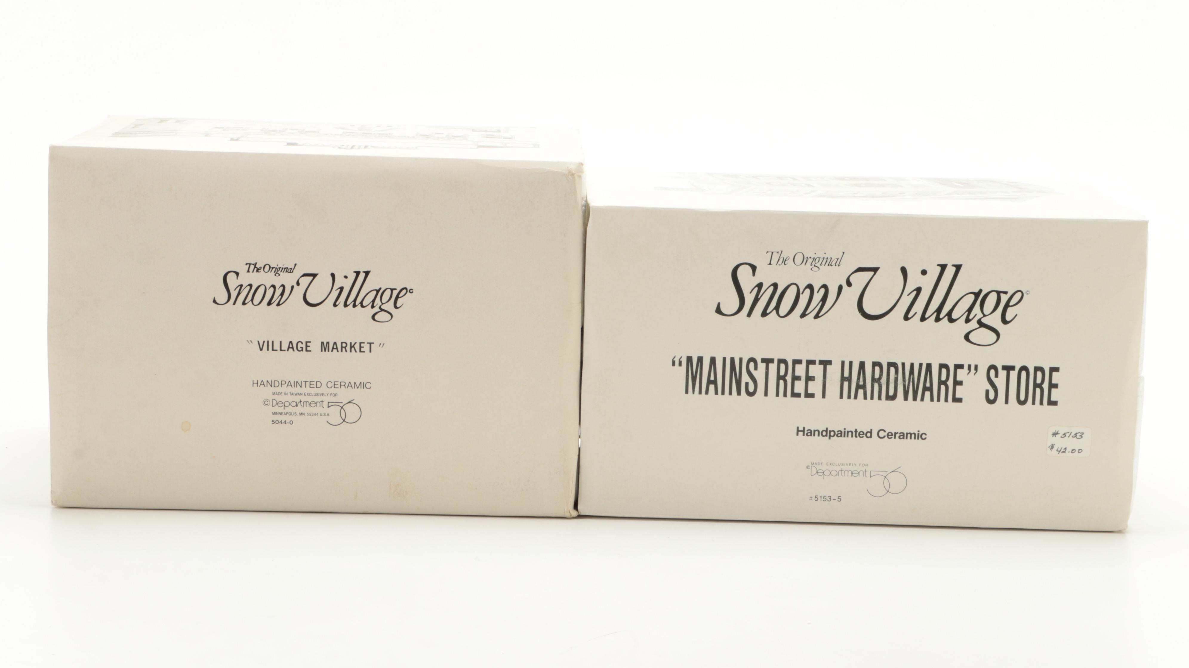 Department 56 "Village Market" and Other Snow Village Series Porcelain Buildings