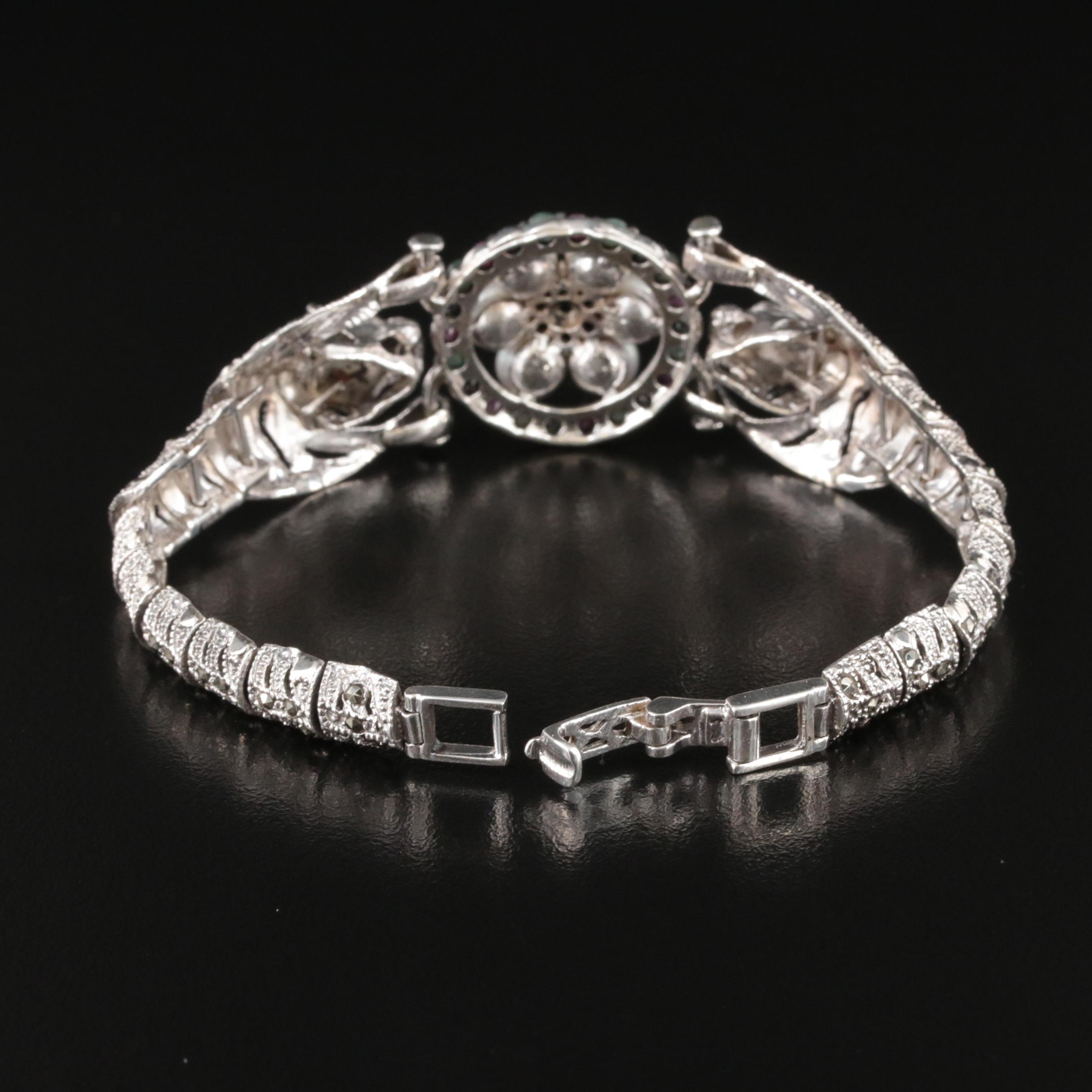 Sterling Pearl, Ruby and Emerald Double Tiger Bracelet