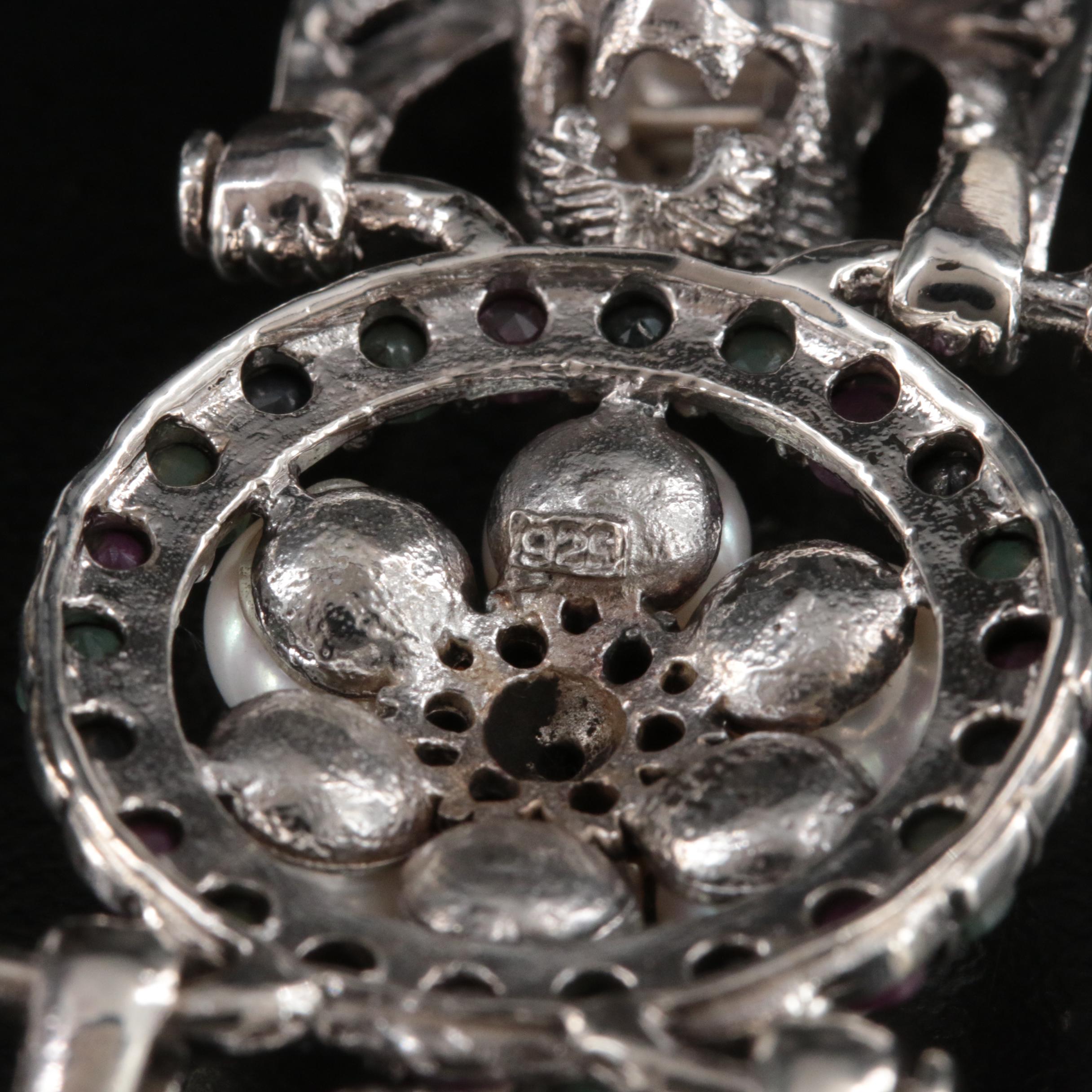 Sterling Pearl, Ruby and Emerald Double Tiger Bracelet