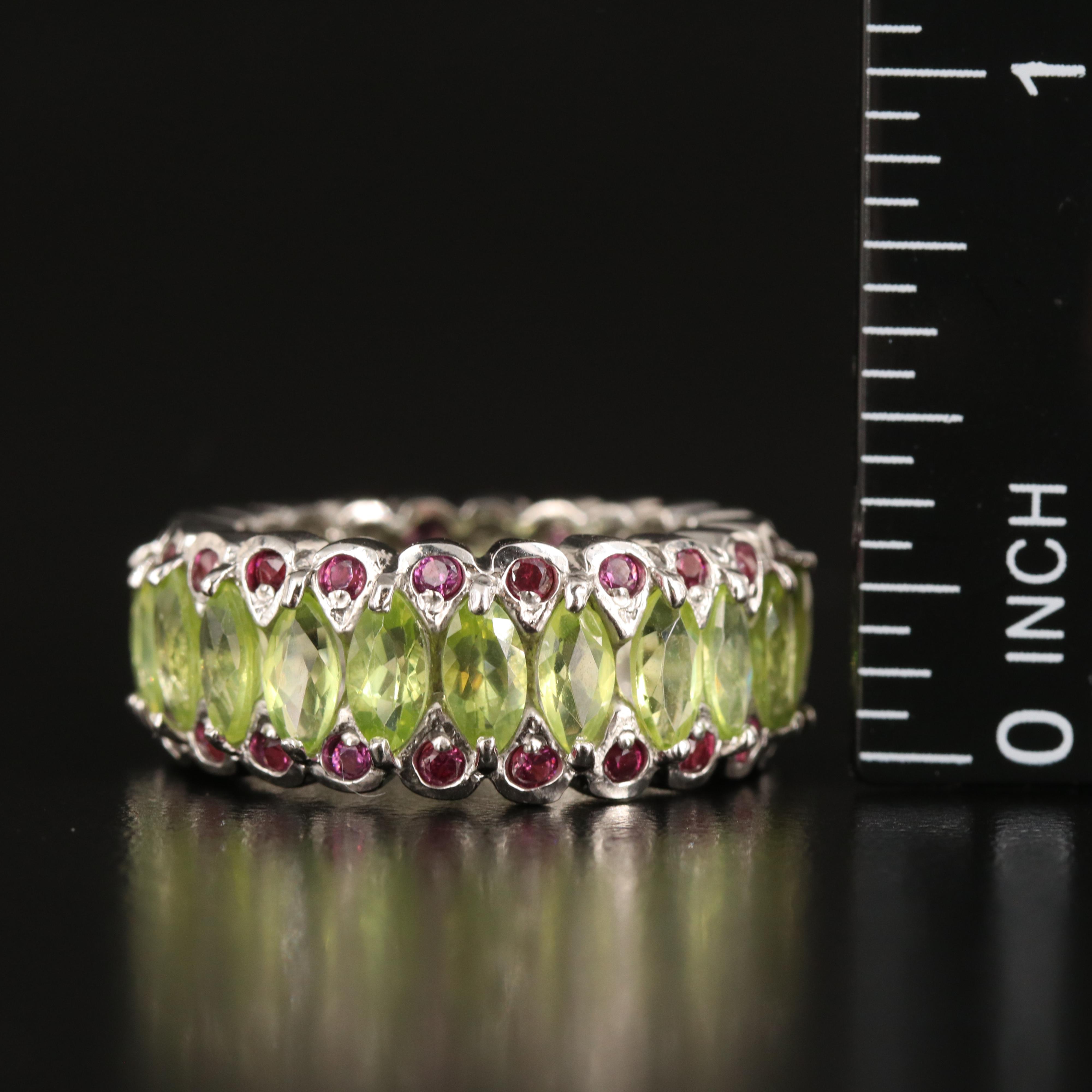 Sterling Peridot and Garnet Eternity Band