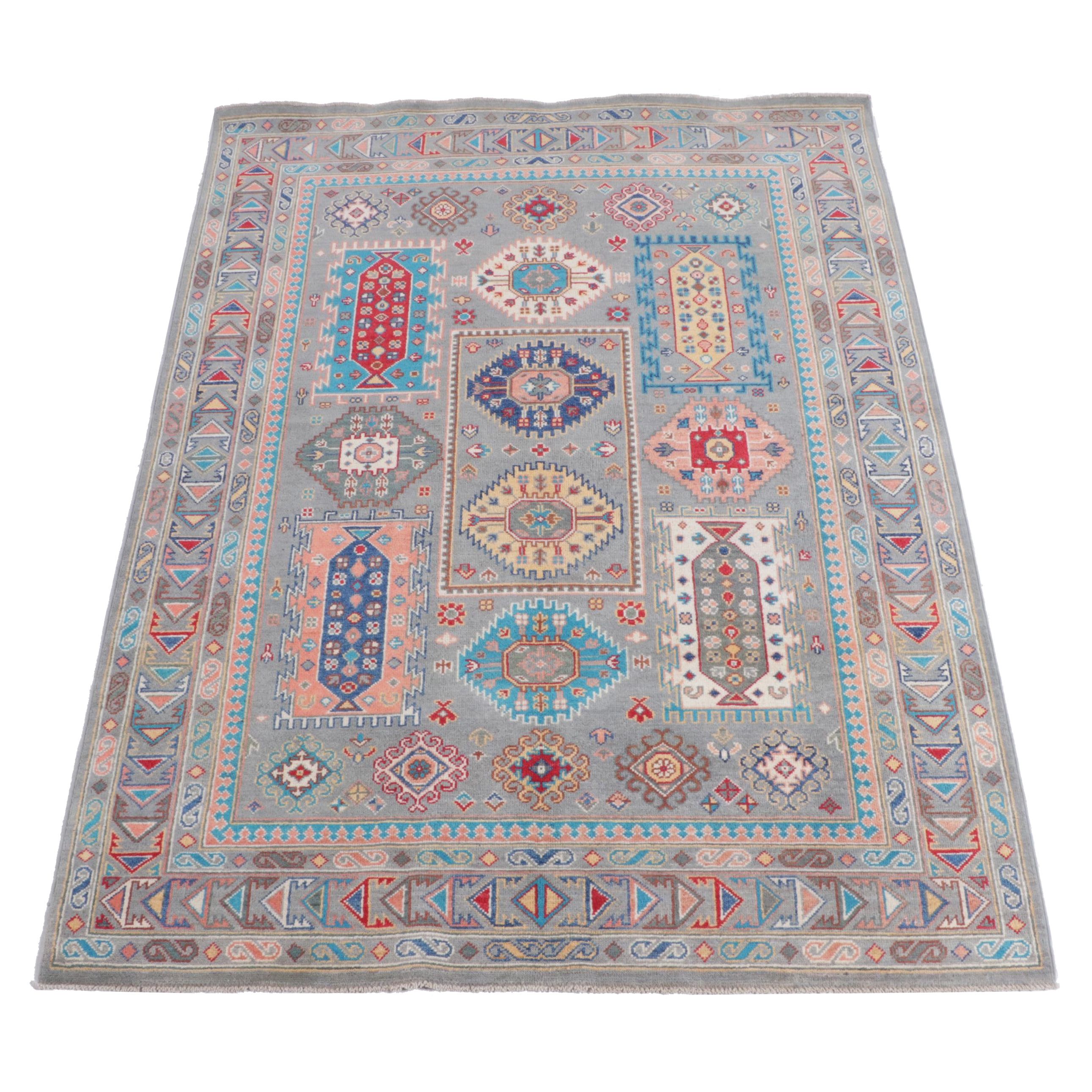 5'1 x 6'10 Hand-Knotted Pakistani Kazak Area Rug
