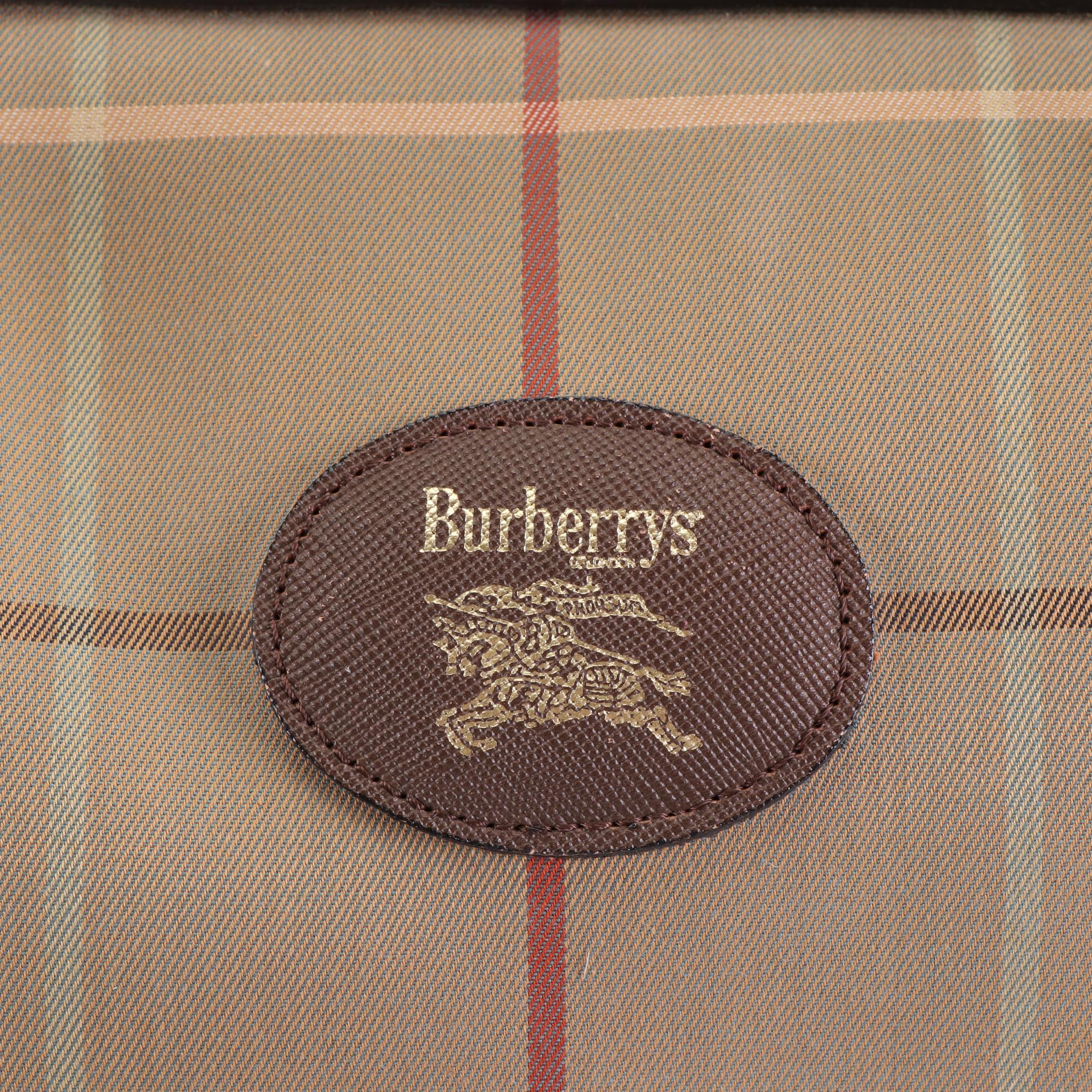 Burberrys Bowler Handbag in Plaid Twill and Brown Cross Grain Leather