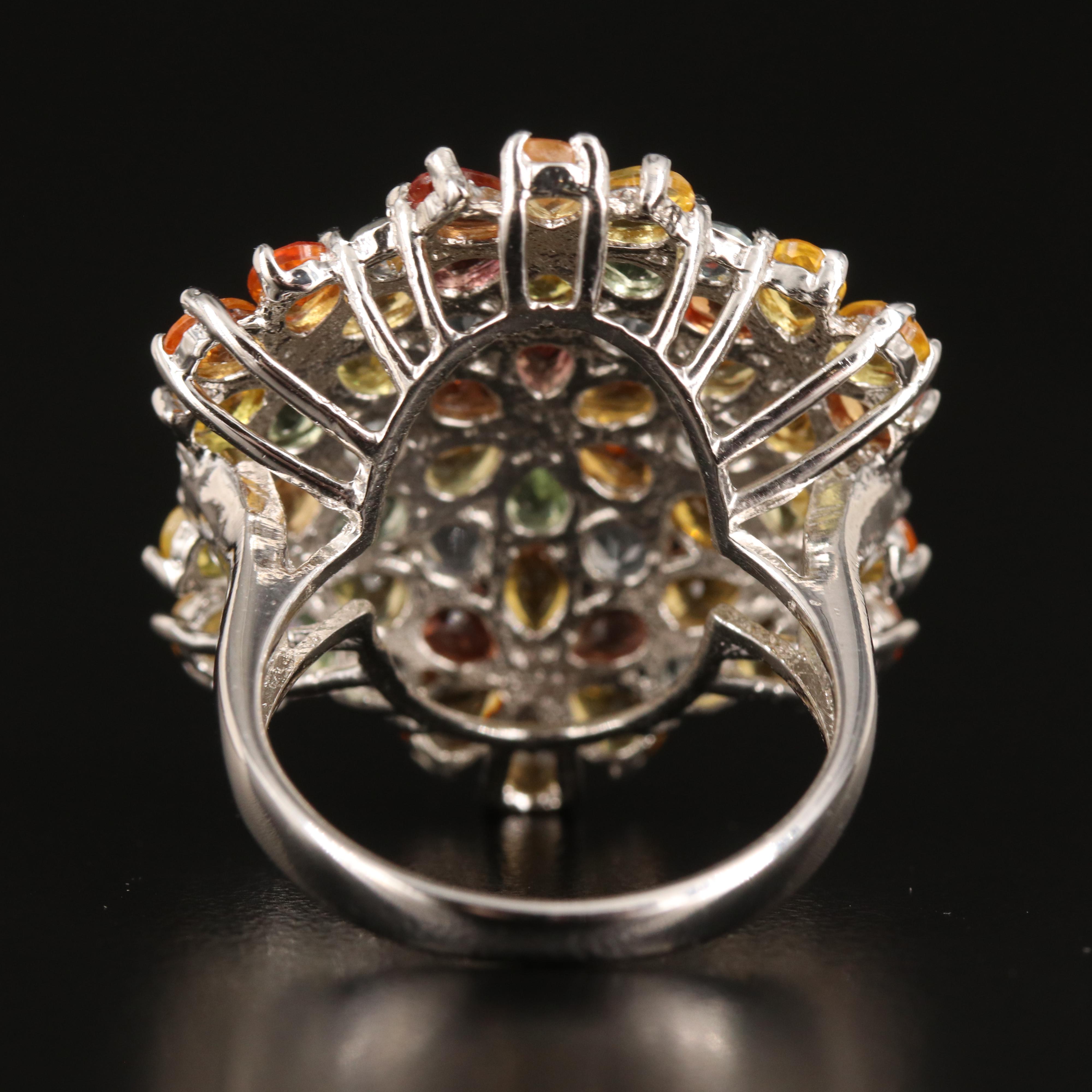 Sterling Sapphire and Aquamarine Flower Cluster Ring