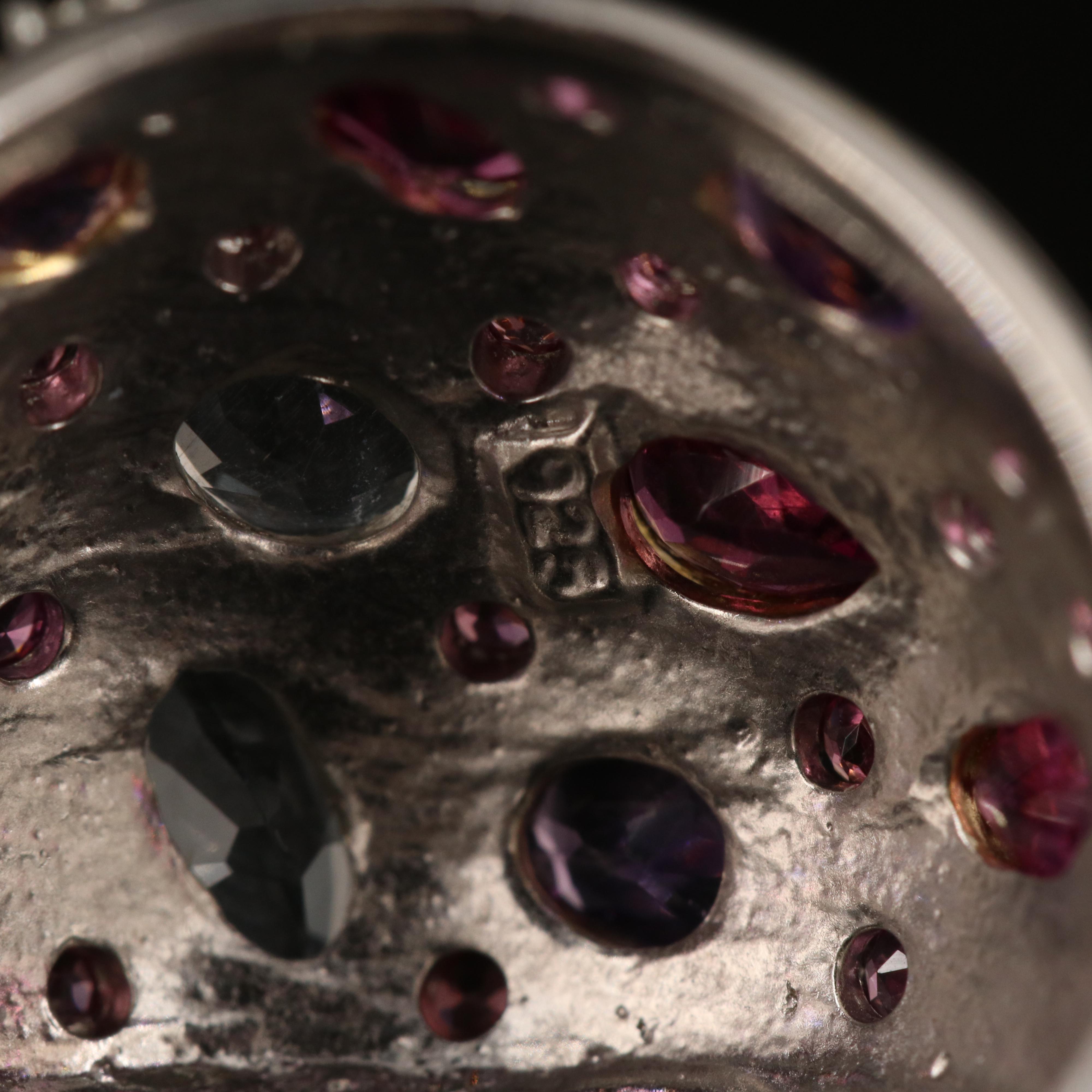 Sterling Amethyst, Garnet and Aquamarine Dome Ring